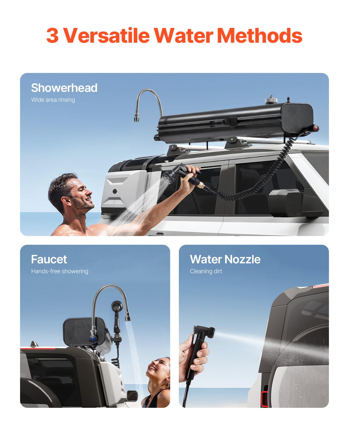 VEVOR Pressurized Water Tank, 4 Gal, Lightweight Aluminum Metal,Multi-Dispensing Outdoor Roof Rack Water Tank with 2 Splash-Guar