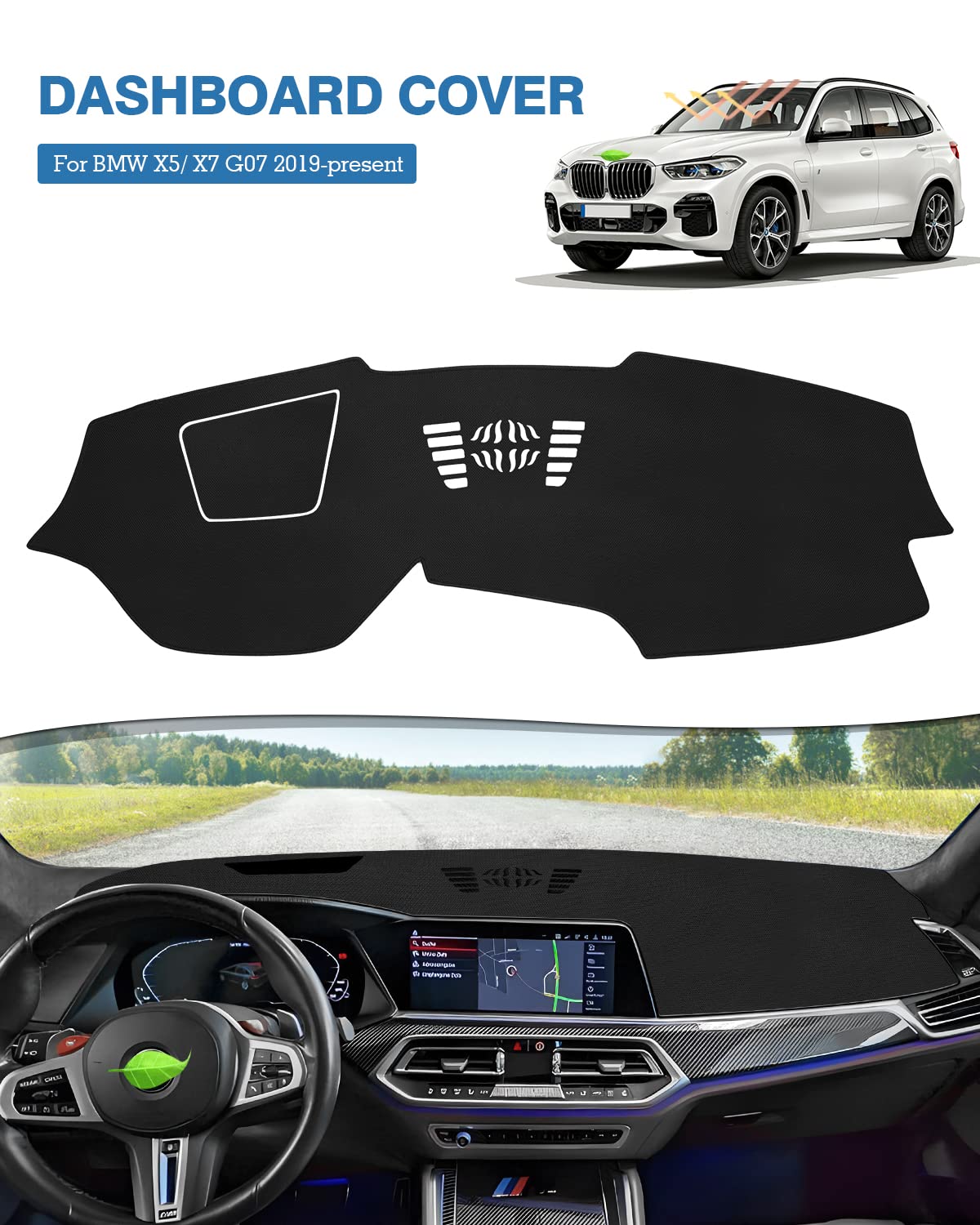 FIILINES Dash Cover for 2019-2022 BMW X5/X7, Nonslip Mesh Protector, Sunshade, Model FIILINES0713