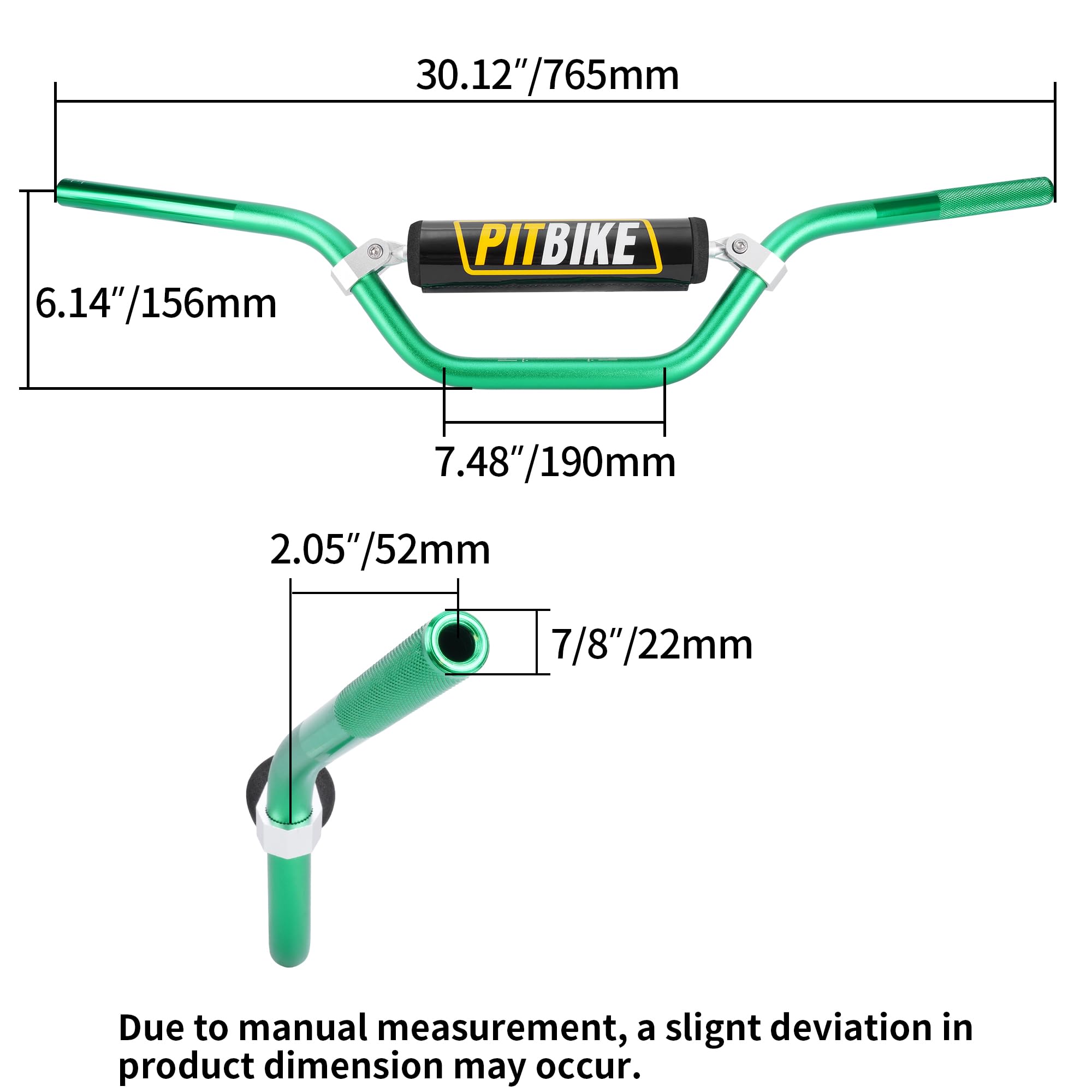 WEIYINGSI 7/8" Handle Bar Green with Foam Pad & Grips for CRF YZF KXF KLX RMZ DRZ Pit Dirt Bike Motocross