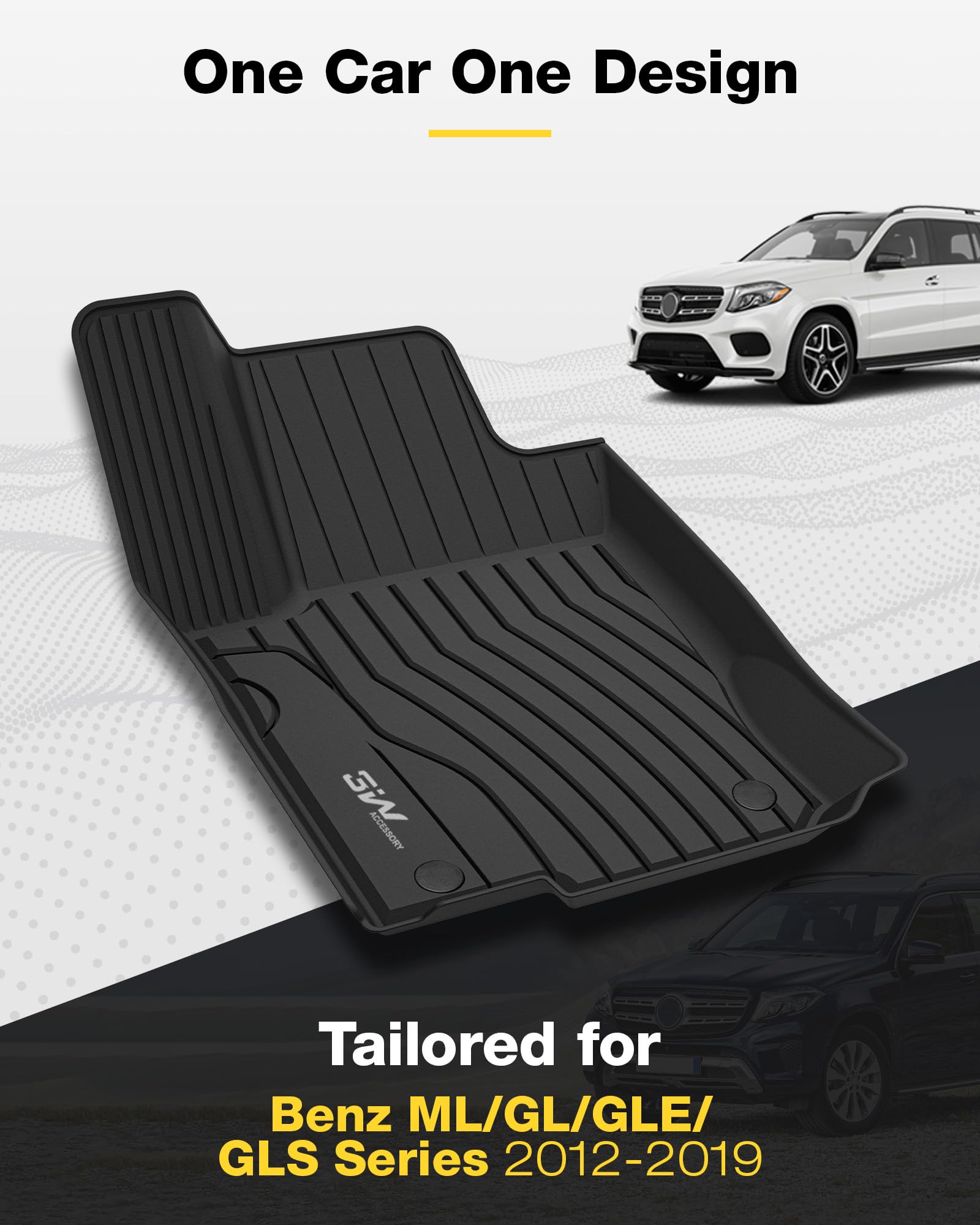 3W Floor Mats Fit For Benz Ml/Gl/Gle/Gls Series 2012-2019, Tpe All Weather Custom Fit Floor Liner For 1St And 2Nd Row Full Set C