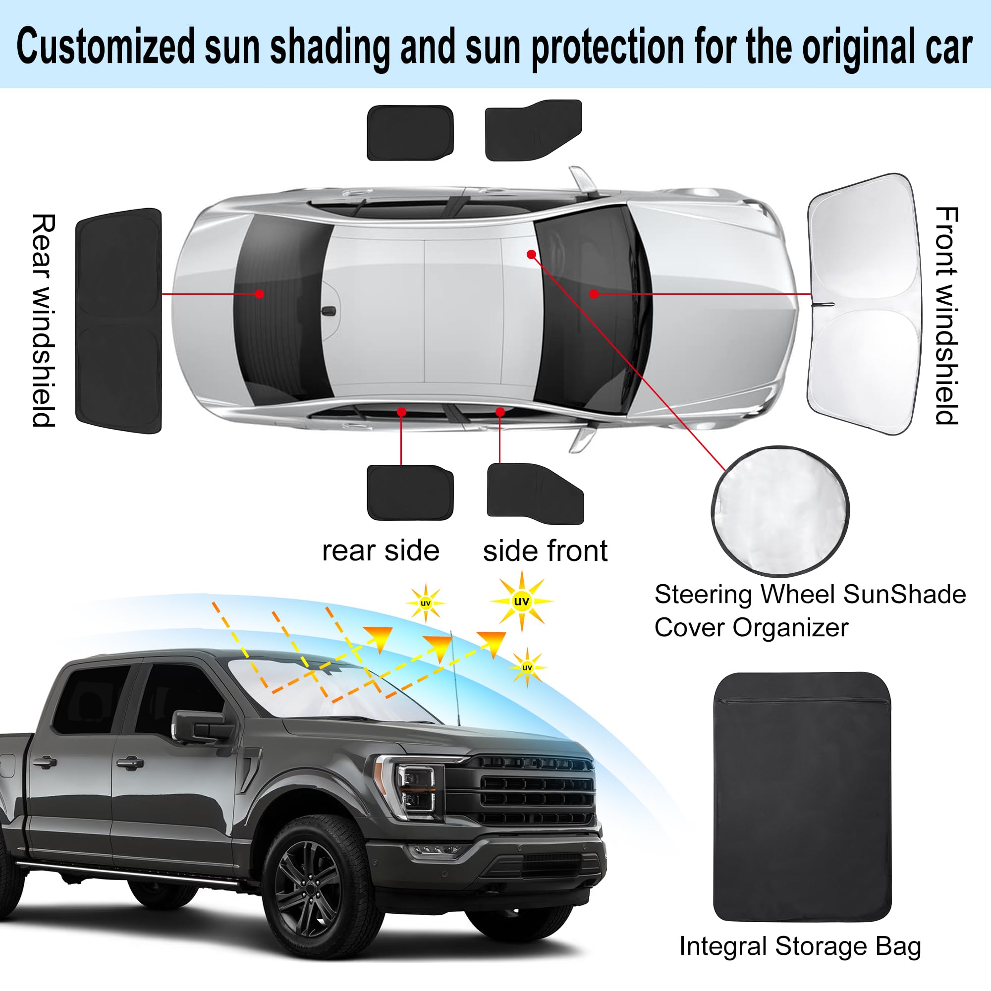 Tinglu Window Shades For Ford F150 4Door 2021-2024 2025 Accessories Car Side Full Windows Rear Triangular Windshield Sun Shade S
