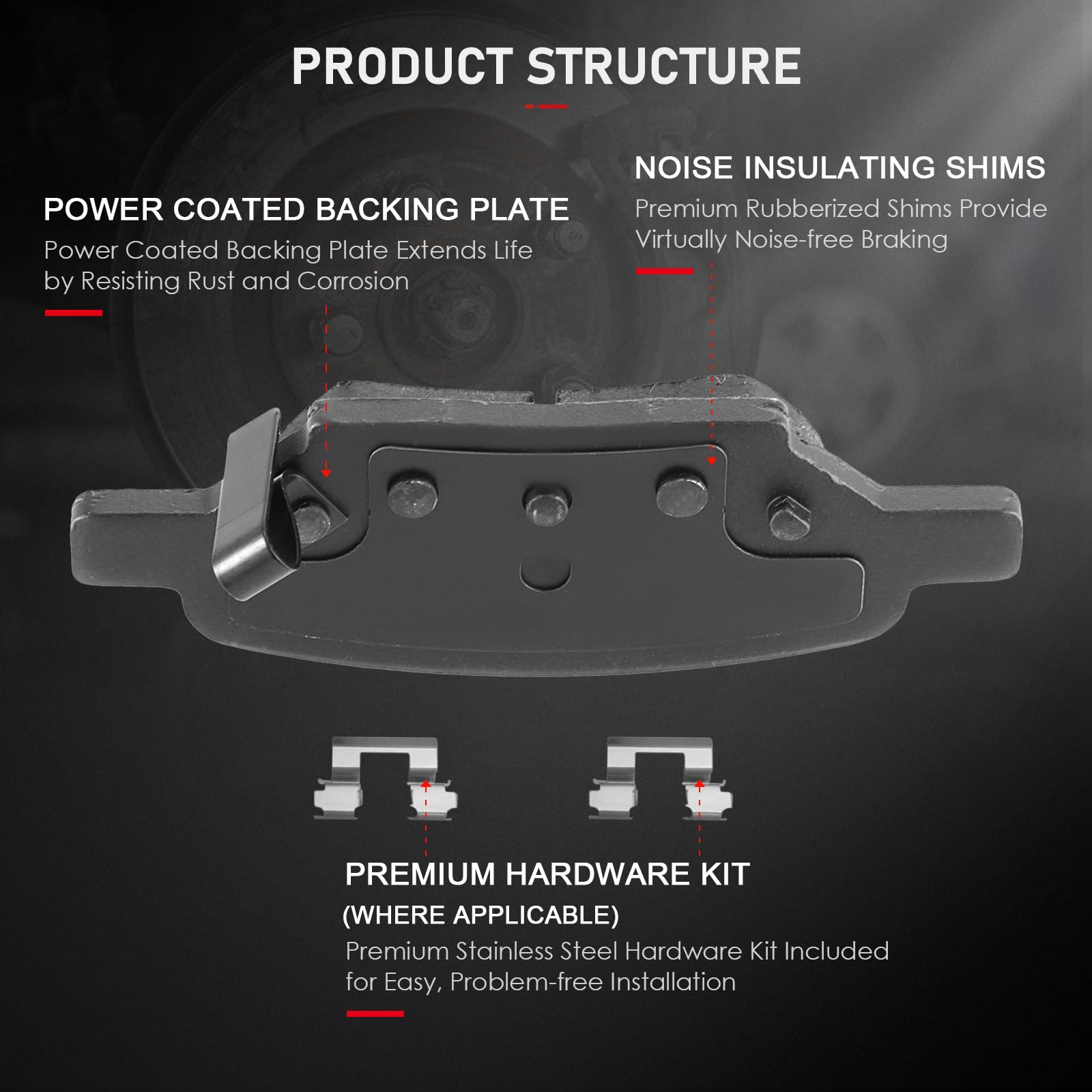 Cciyu D1033 Ceramic Rear Brake Pad Set For Chevy Cobalt,Hhr,For Malibu,07-10 For Pontiac G5,05-10 For Pontiac G6,06 For Pontiac