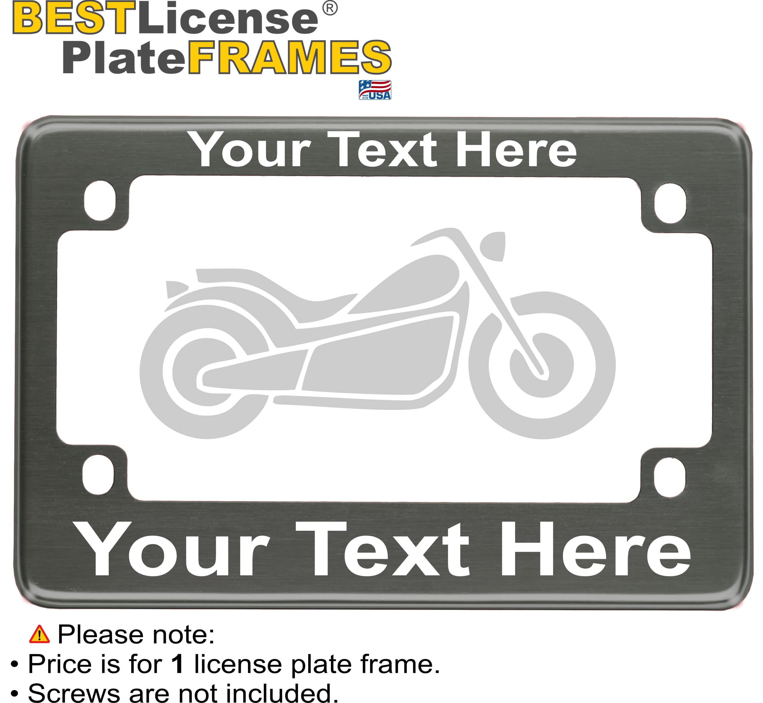 Motorcycle Personalized With Custom Text Design - Anodized Aluminum Laser Etched Standard Size License Plate Frame - Gray