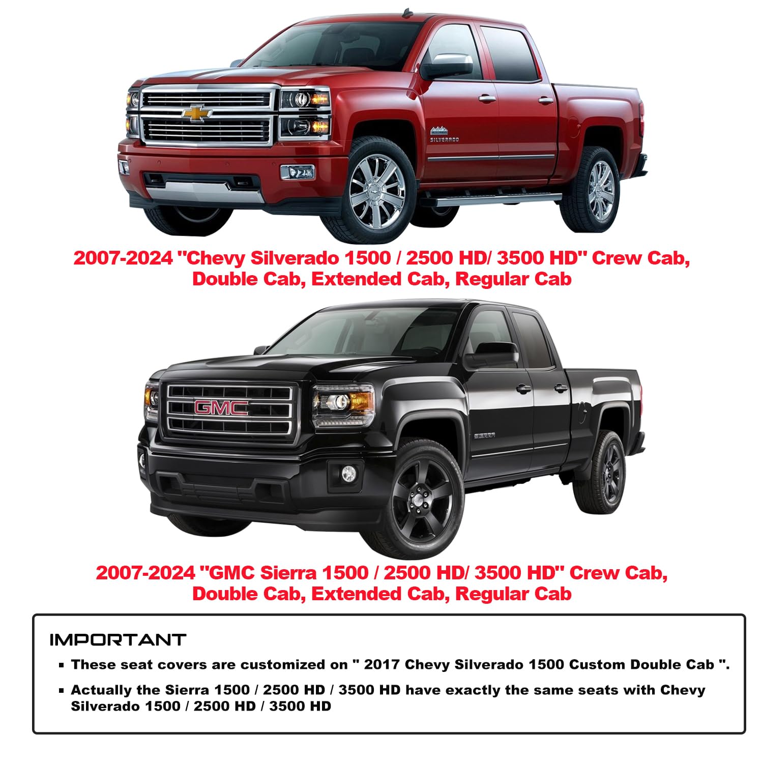 Aierxuan Back Seat Covers Compatioble With Chevy Silverado Gmc Sierra Pickup Custom Fit 2007-2024 1500 2500Hd 3500Hd Crew Double Extended Cab Waterproof Leather Split Bench (Rear Seat/Black)