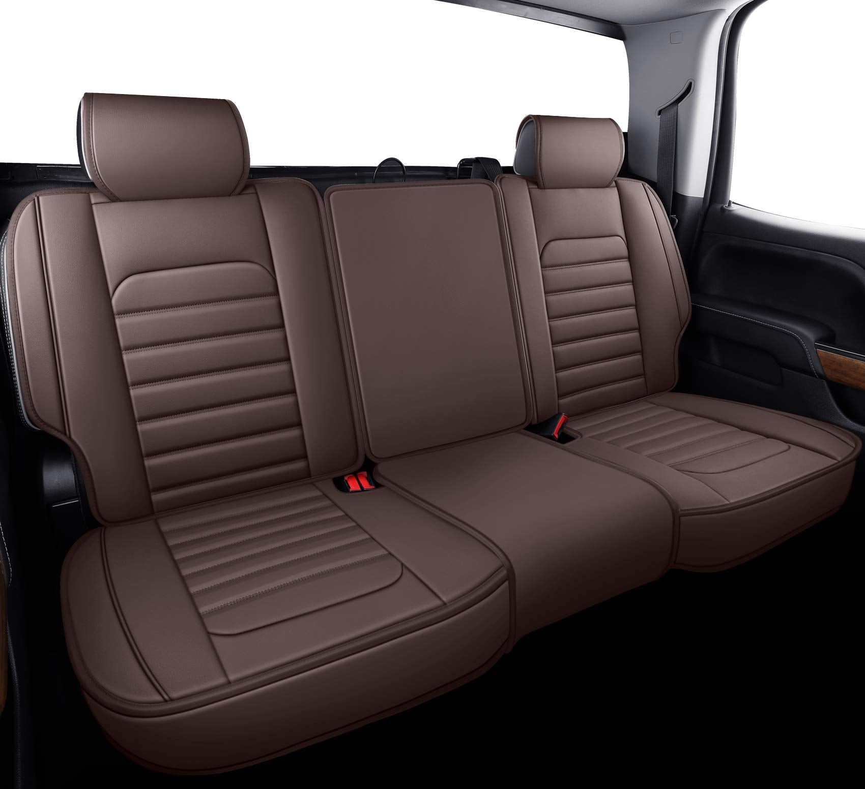 YIERTAI Truck Seat Covers for Chevy Silverado GMC Sierra 2007-2025, Waterproof Faux Leather, 5 PCS Full Set, Brown