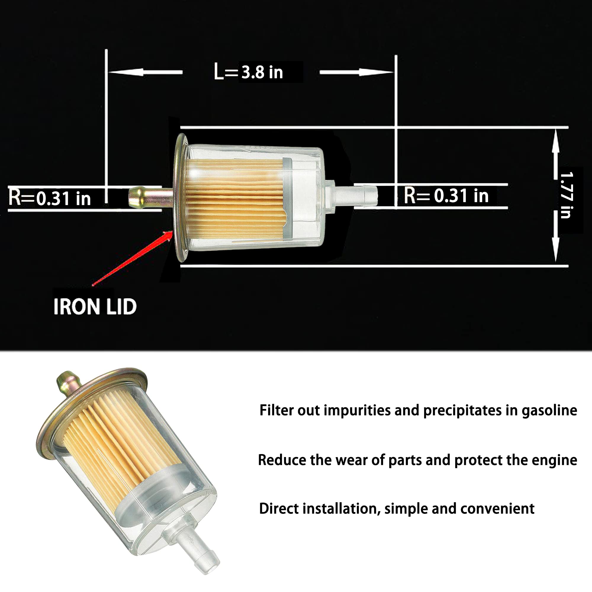 5/16' Universal Fuel Filters Industrial Tractors Cars Trucks Motorcycles Gas Powered Engine Inline Gas Fuel Line 5 Pack