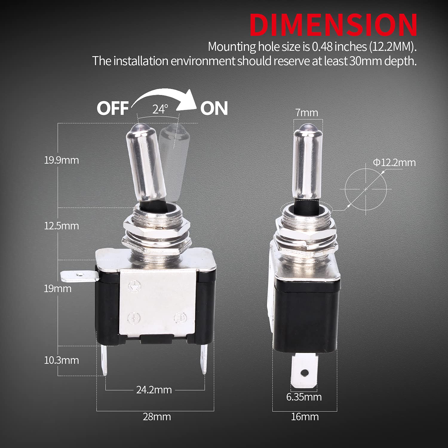 DAIERTEK 12V Blue LED Toggle Switch with Safety Cover, 20 AMP, 3 Pin, Heavy Duty, ASW-07D-BL, 2 Pack
