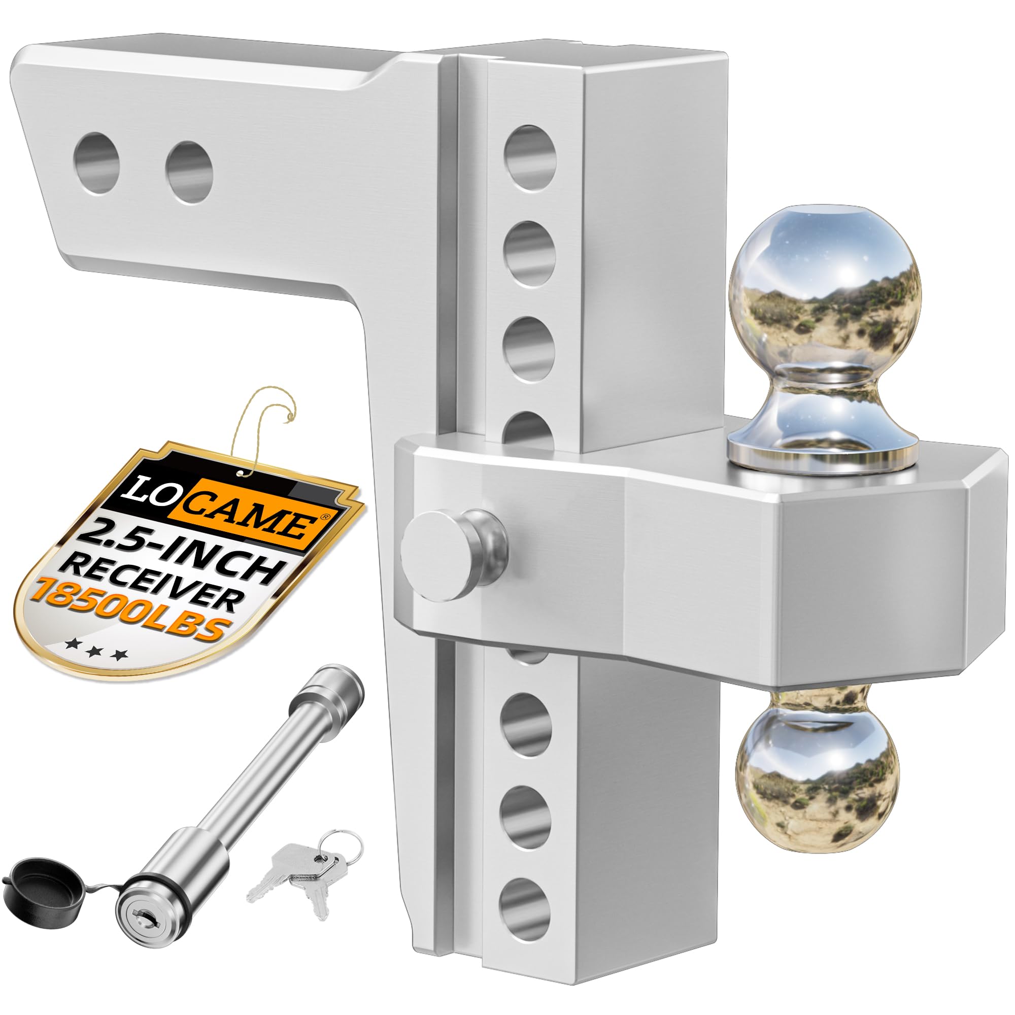 Locame Adjustable Trailer Hitch, Fits 2.5-Inch Receiver Only, 8-Inch Drop/Rise Aluminum Drop Hitch, 18,500 Lbs Gtw-Tow Hitch For