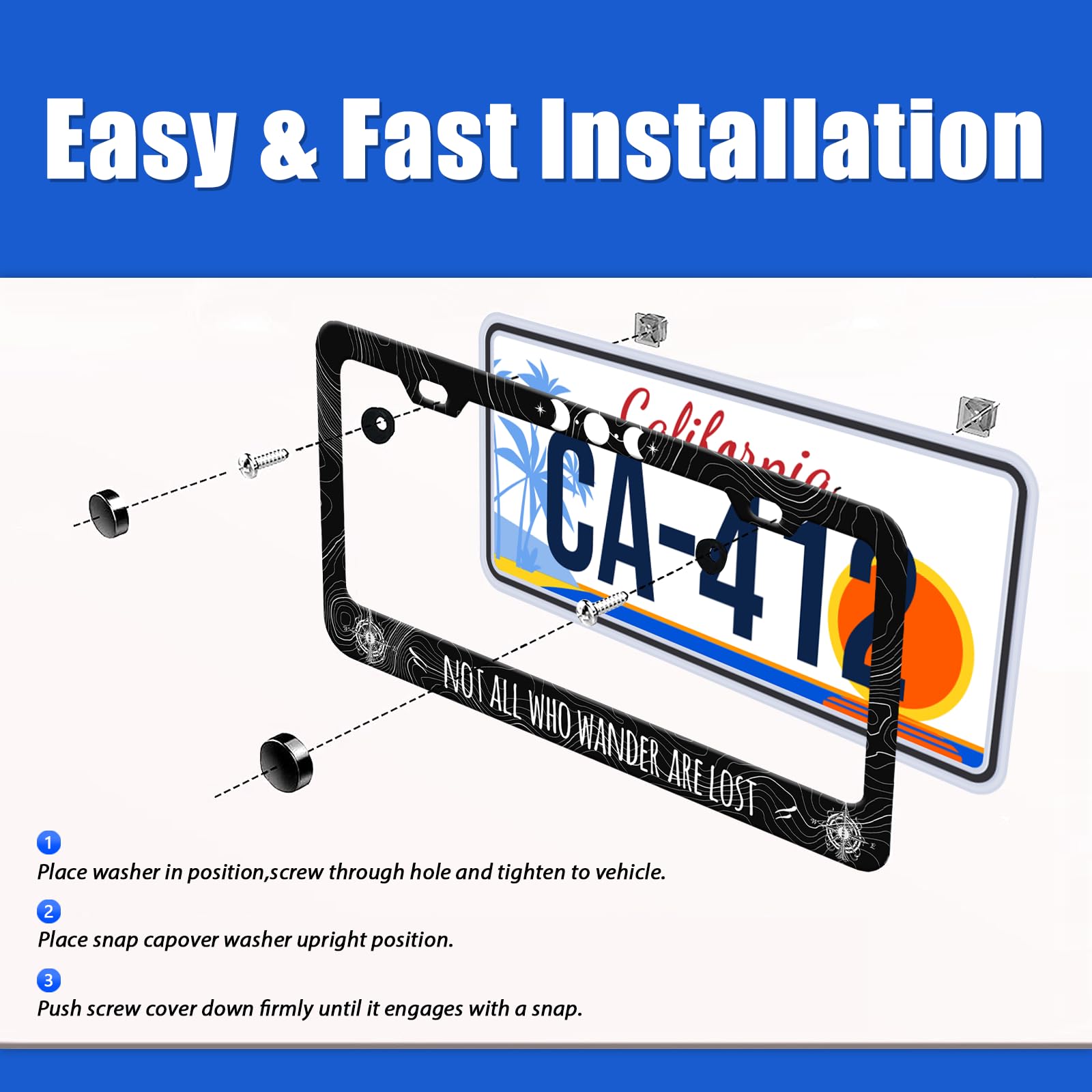 Not All Who Wander are Lost License Plate Frames Moon Phase License Plate Holder for Travel Lover Car Decor Parts Stainless Stee