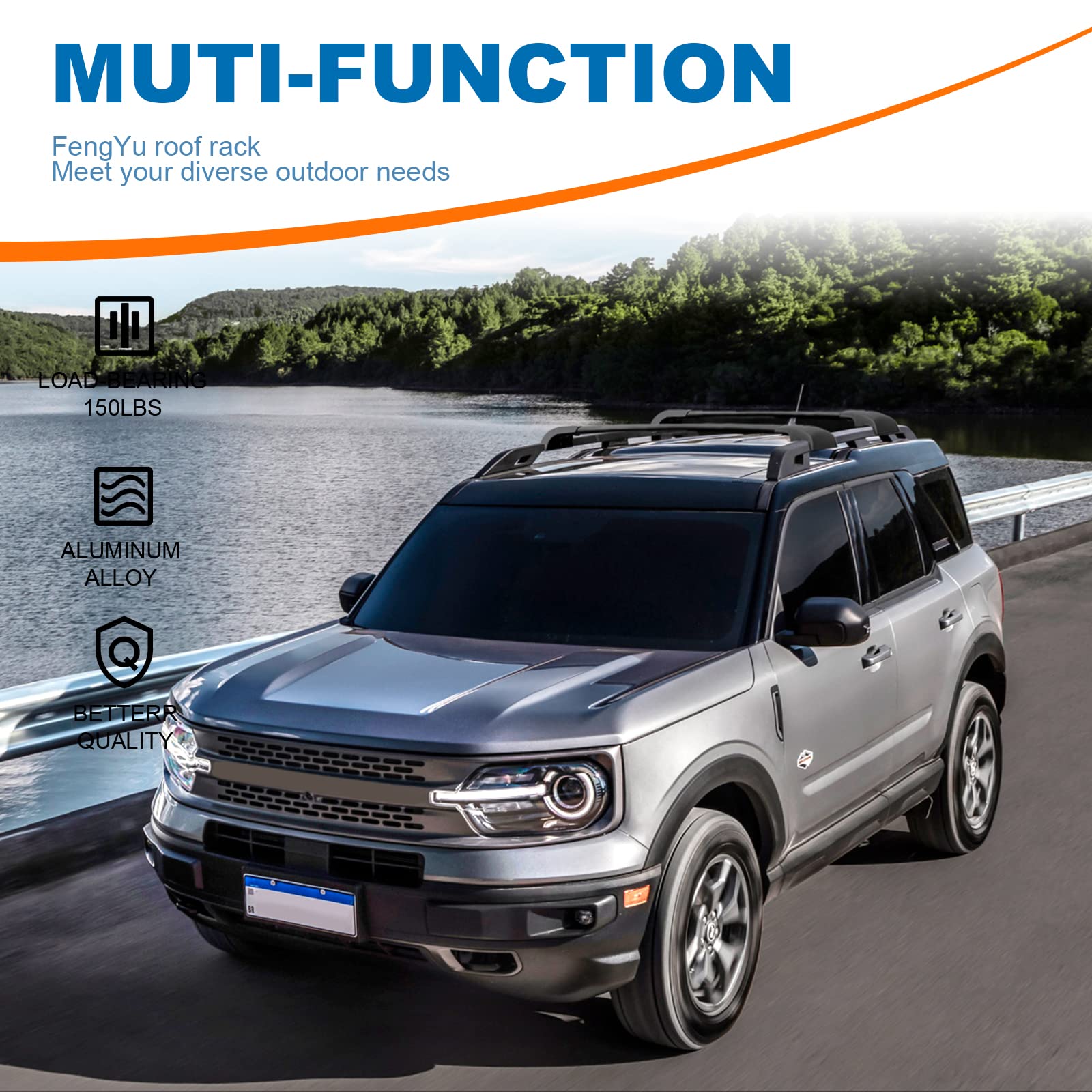 Fengyu Roof Rack Cross Bars Compatible With Ford Bronco Sport Base & Bigbend & Outer Banks (On Road) 2021 2022 2023 2024 Aluminu