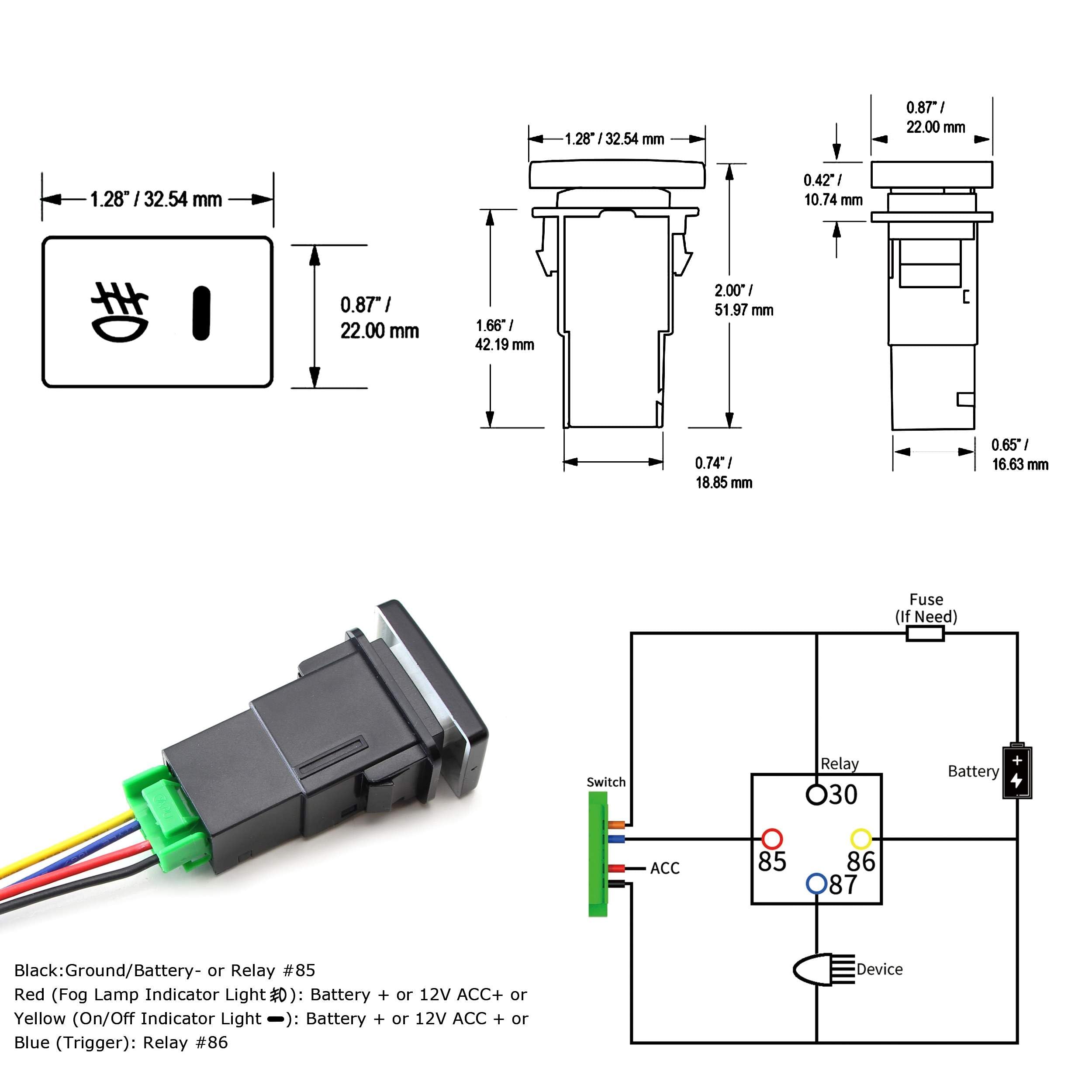 Ijdmtoy (1 Factory Style 4-Pole 12V Push Button Switch W/Led Background Indicator Lights Compatible With Fog Lights, Drl, Led Li
