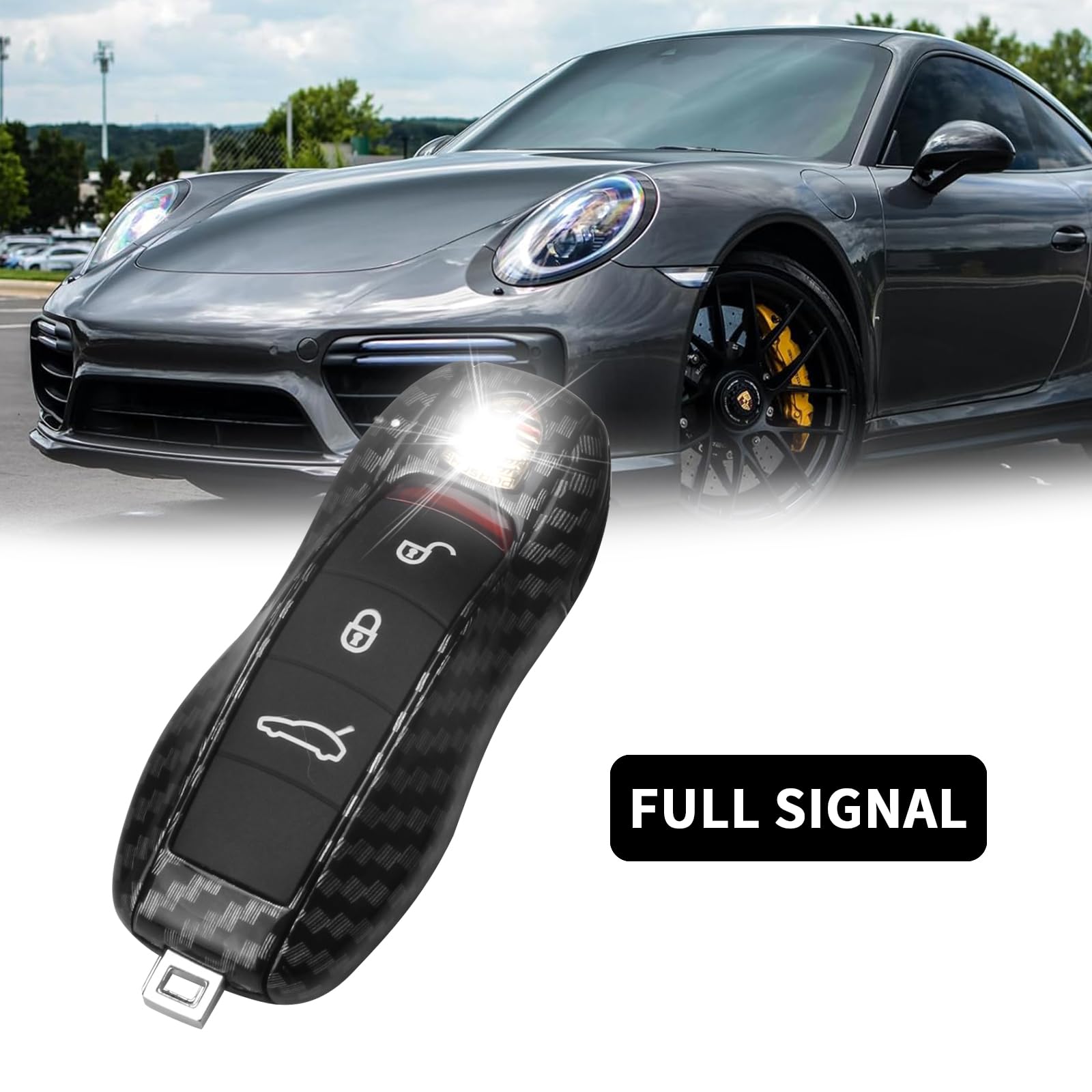 Qbuc For Porsche Key Fob Cover,3-Piece Painted Key Shell Compatible With Porsche Cayenne Panamera Macan 911 Boxter Cayman (Carbo
