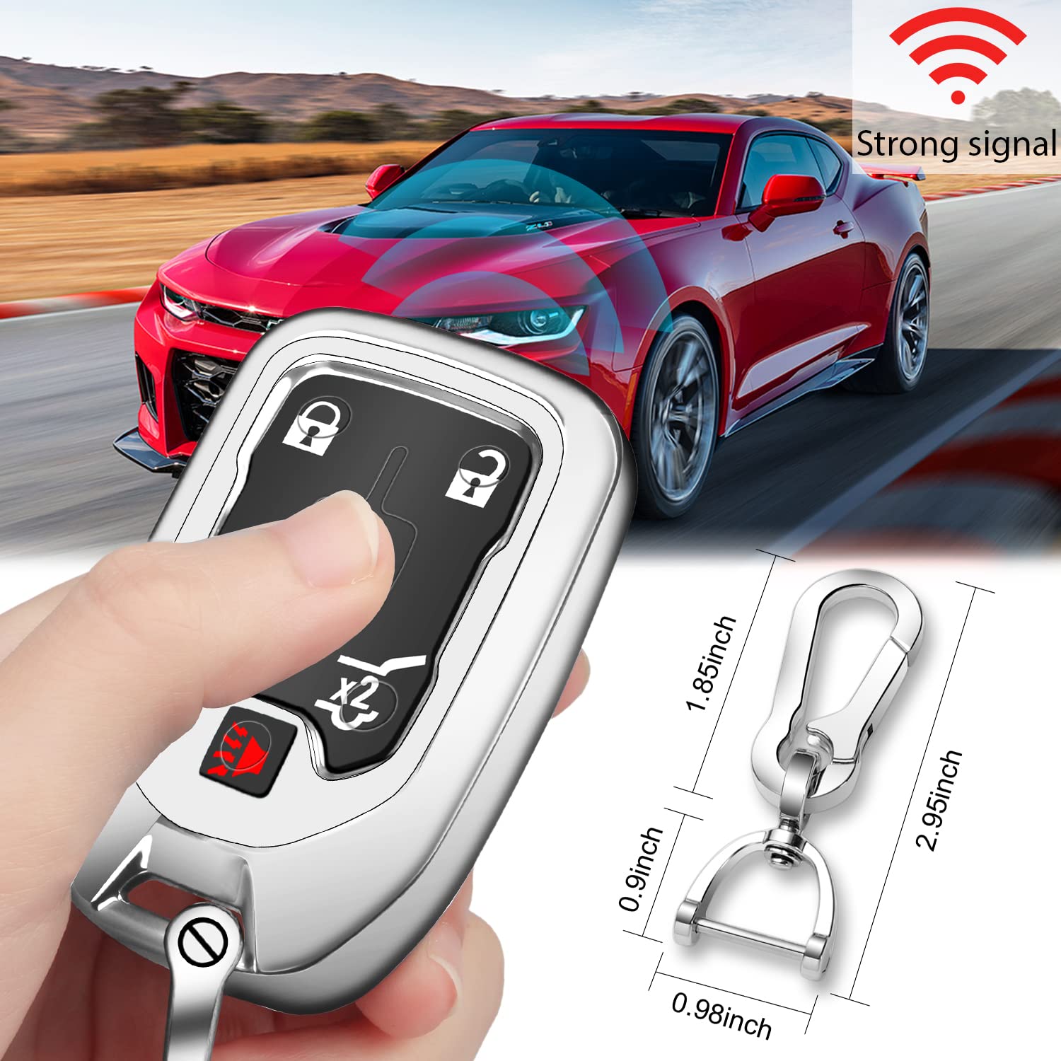 QBUC TPU Key Fob Cover for GMC/Chevrolet Silverado & Sierra 2019-2021, Universal Fit, Silver, with Keychain, Smart Remote 3/4/5/
