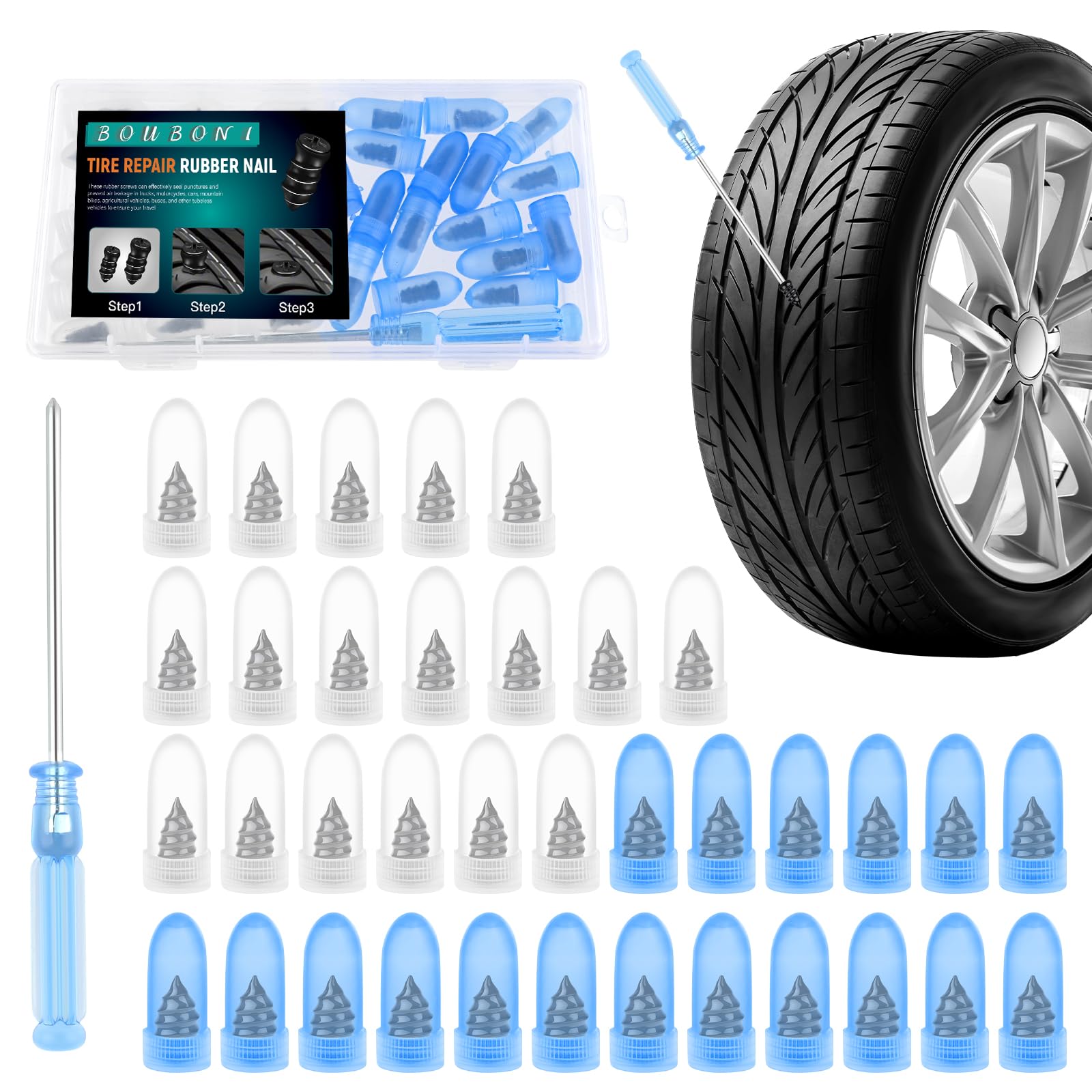 BOUBONI 100 Pcs Tire Repair Rubber Nail Self Tapping Tire Repair Screws Kit for Trucks Motorcycles Cars and Other Vacuum Tire Ve