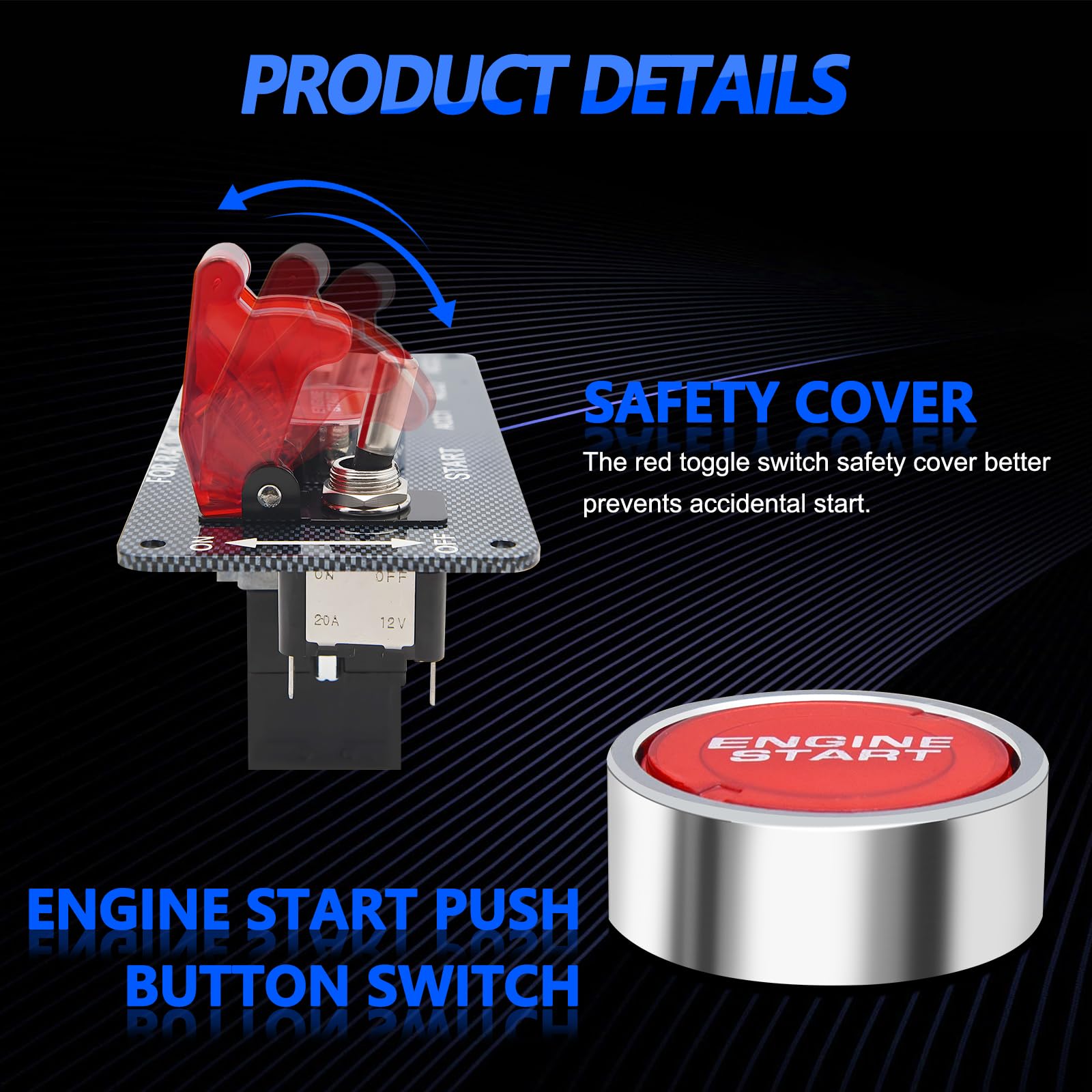 Geloo 12V Ignition Switch Panel - 5 Gang Carbon Fiber LED Toggle Switches for Race Car, Truck, RV - Model: switch_32960674230