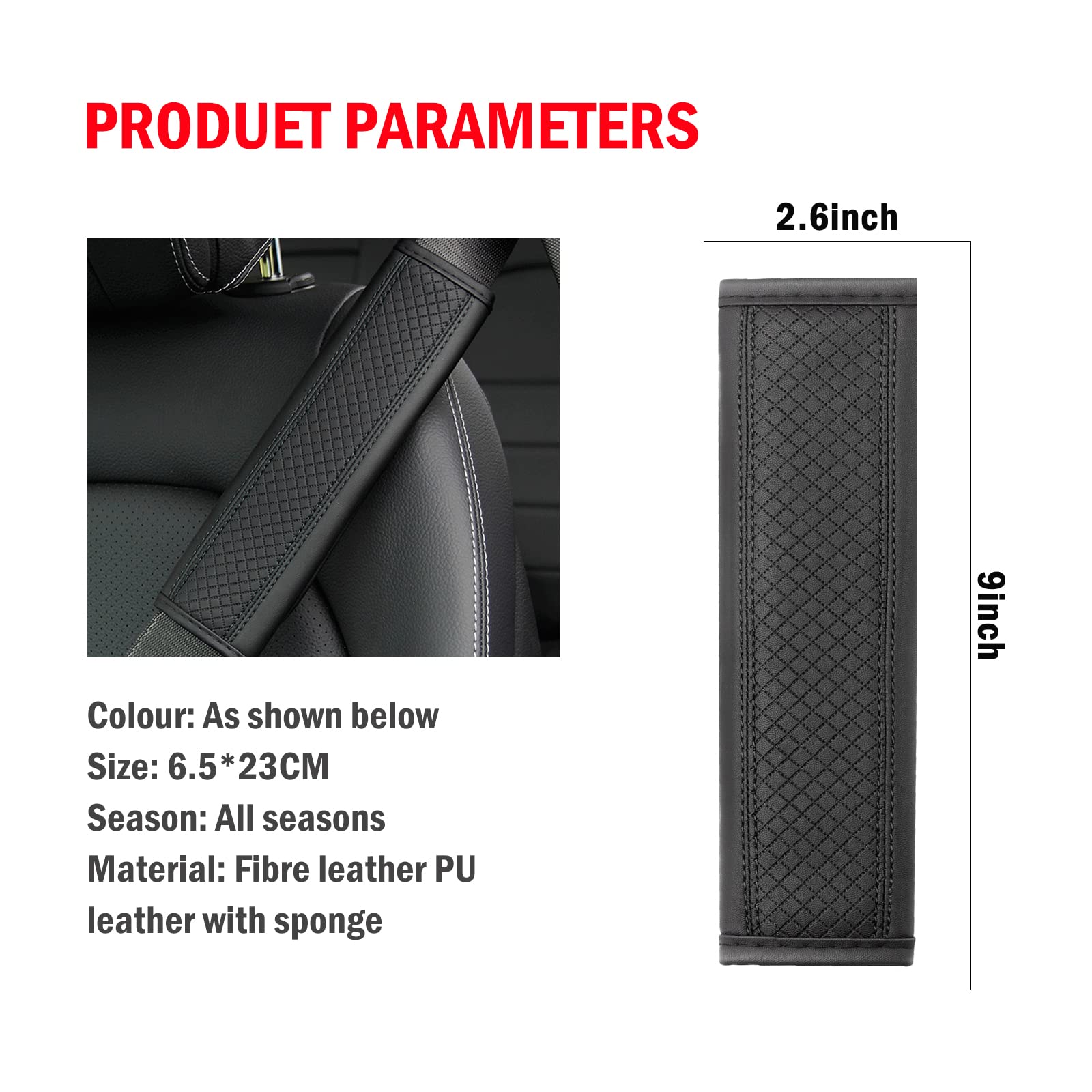 Javmoo Seat Belt Pads Leather Seat Belt Covers More Comfort Driving Cushion Helps Protect Your Neck And Shoulders Suit For Car, Truck, Suv, Airplane,Camera Backpack Straps-2Pcs