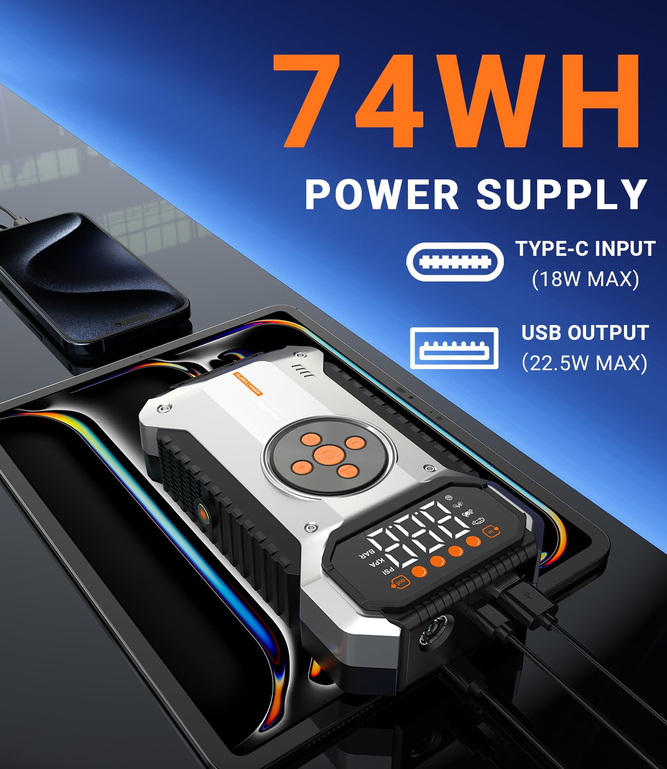 ZKpilse Car Jump Starter with Air Compressor, 4000A 12V Portable Jump Starter (All Gas/9L Diesel), Car Battery Jump Box with 150