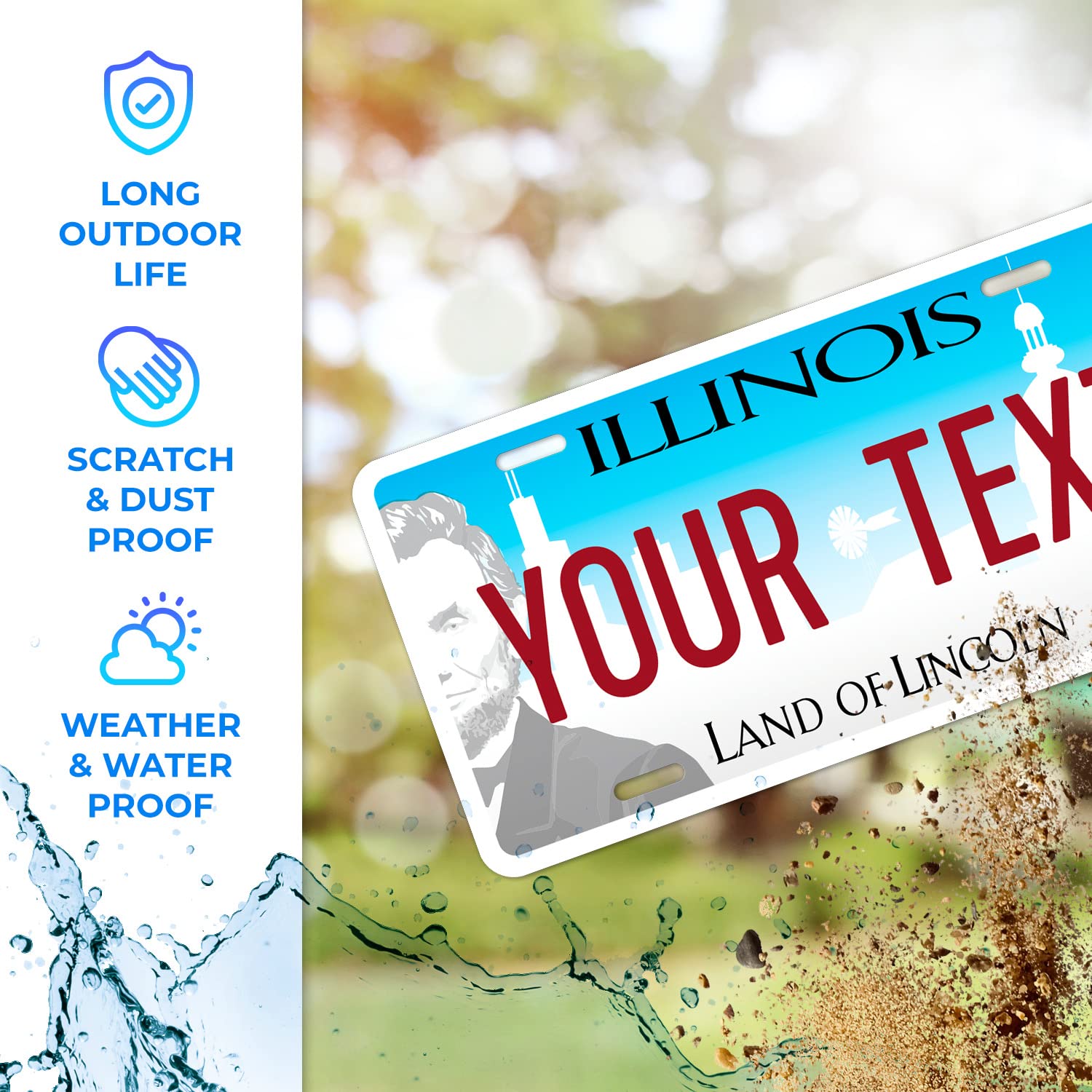 Sigo Signs Custom Illinois Mini License Plate, 3x6 Inches, Rust-Free Aluminum, Personalized Front Car Sign