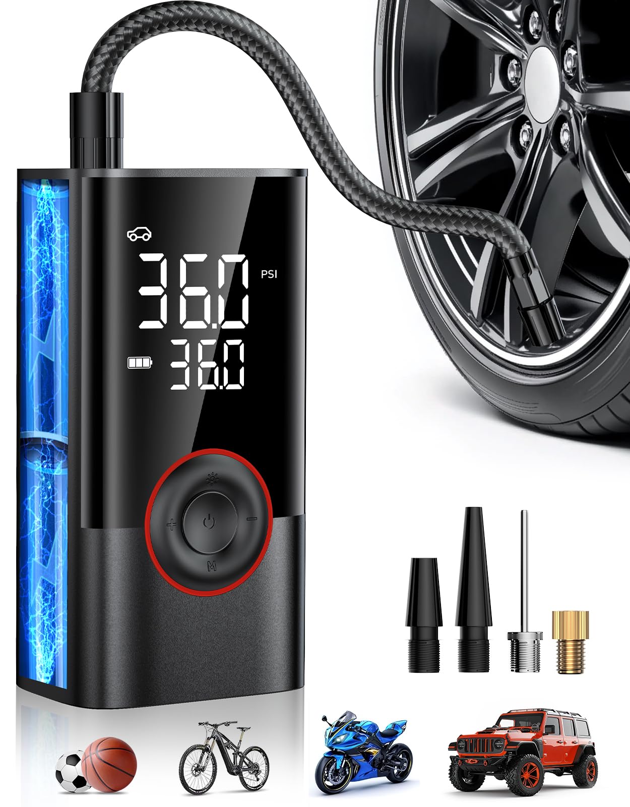 Tire Inflator Portable Air Compressor, 150PSI Air Pump for Car Tires with LED Light, Cordless Tire Pump with Digital Pressure Ga