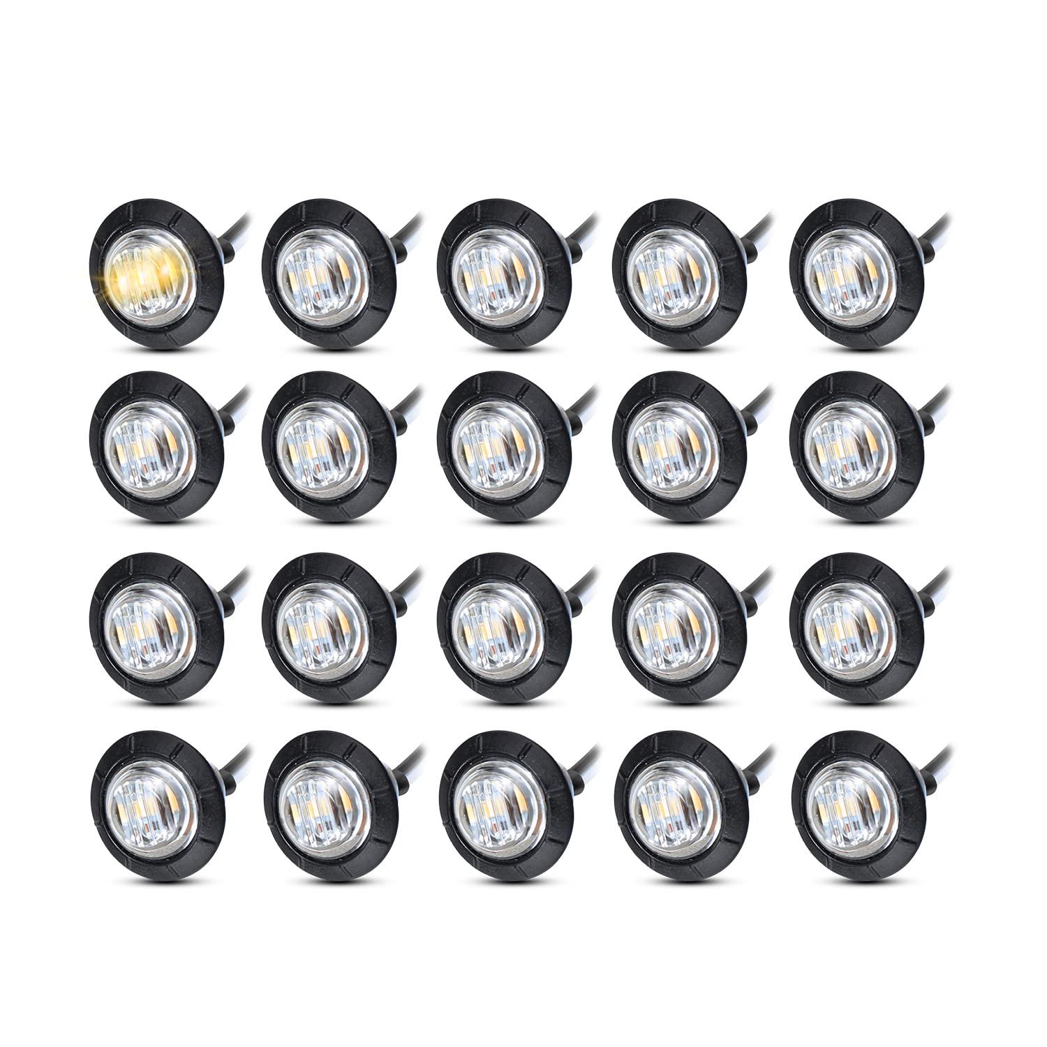 Madcatz (Pack Of 20) Meerkatt 3/4 Inch Mini Round Clear Lens Amber Led Mount Waterproof Side Marker Indicator Light W/Rubber Gro