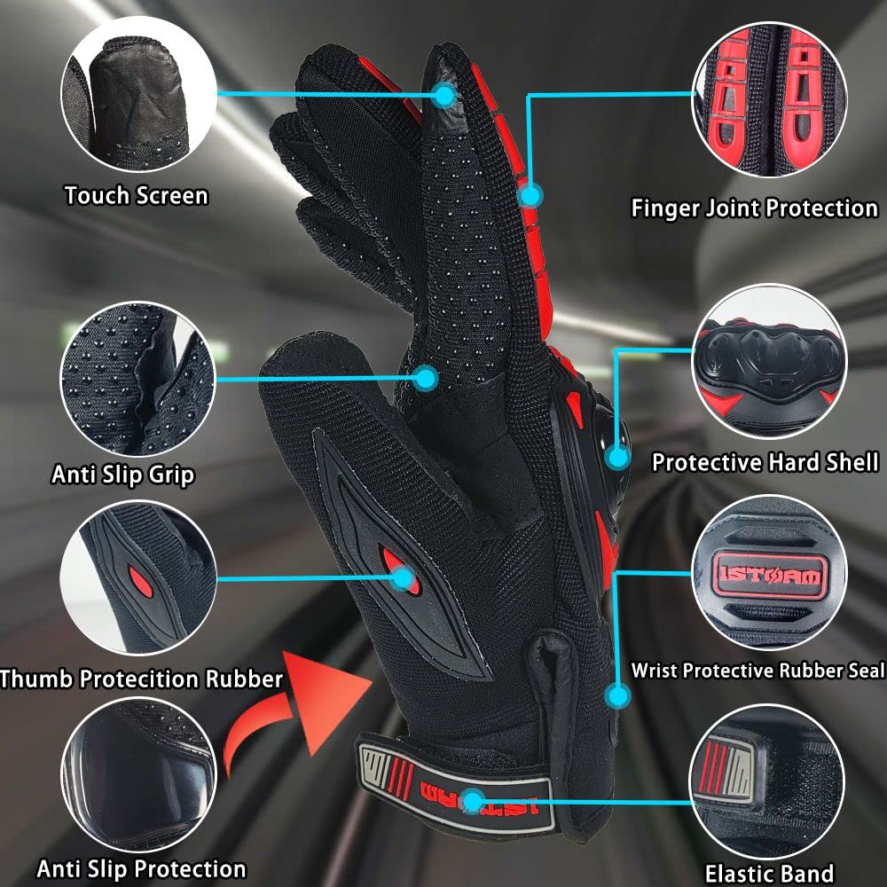 1Storm Motocross Motorcycle Gloves Mcs17 Bmx Mx Bike Bicycle Cycling Hard Reinforced Knuckle Touch Screen Black