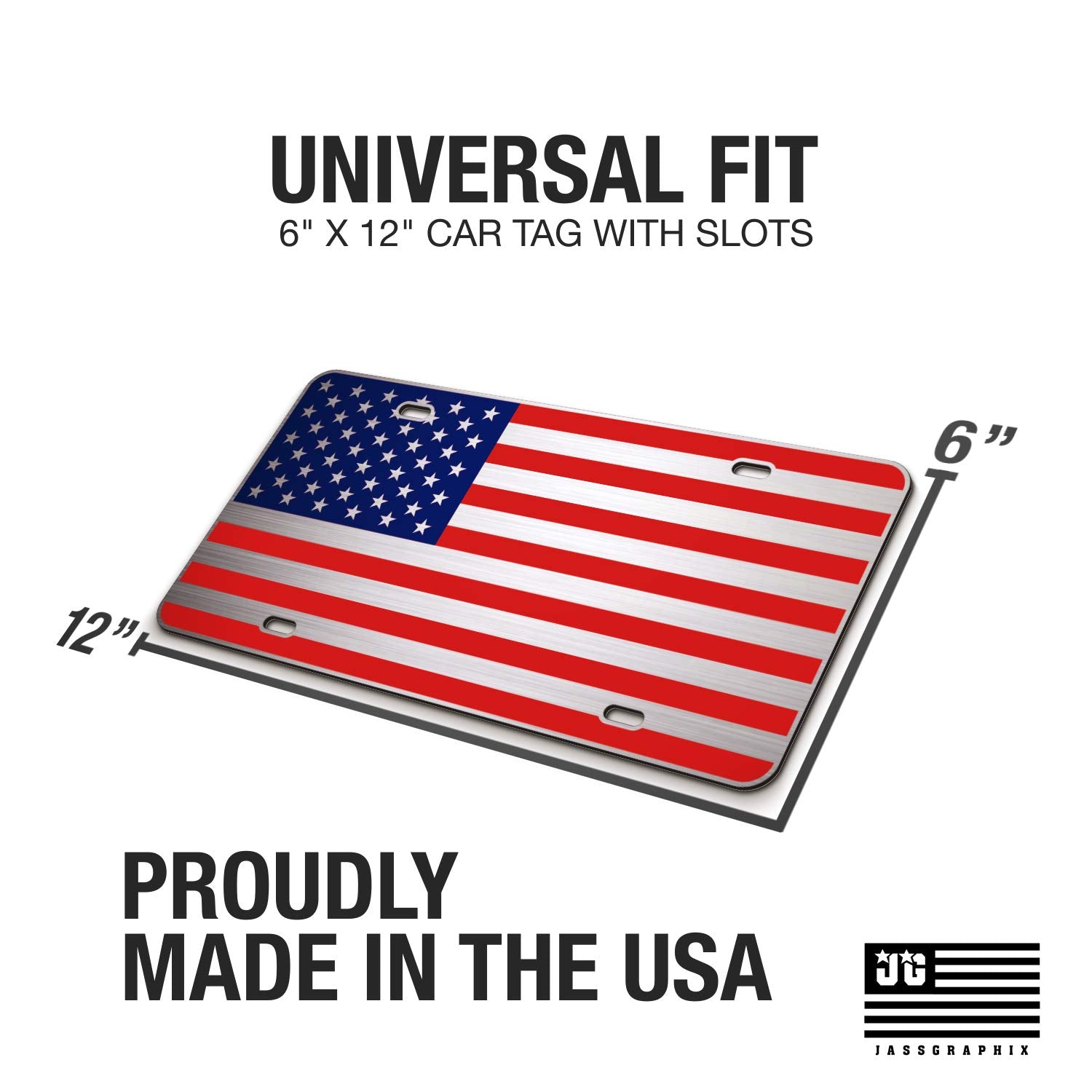 Not Made In China American Flag License Plate On 1/8 Brushed Aluminum Composite Heavy Duty Patriot Usa Car Tag
