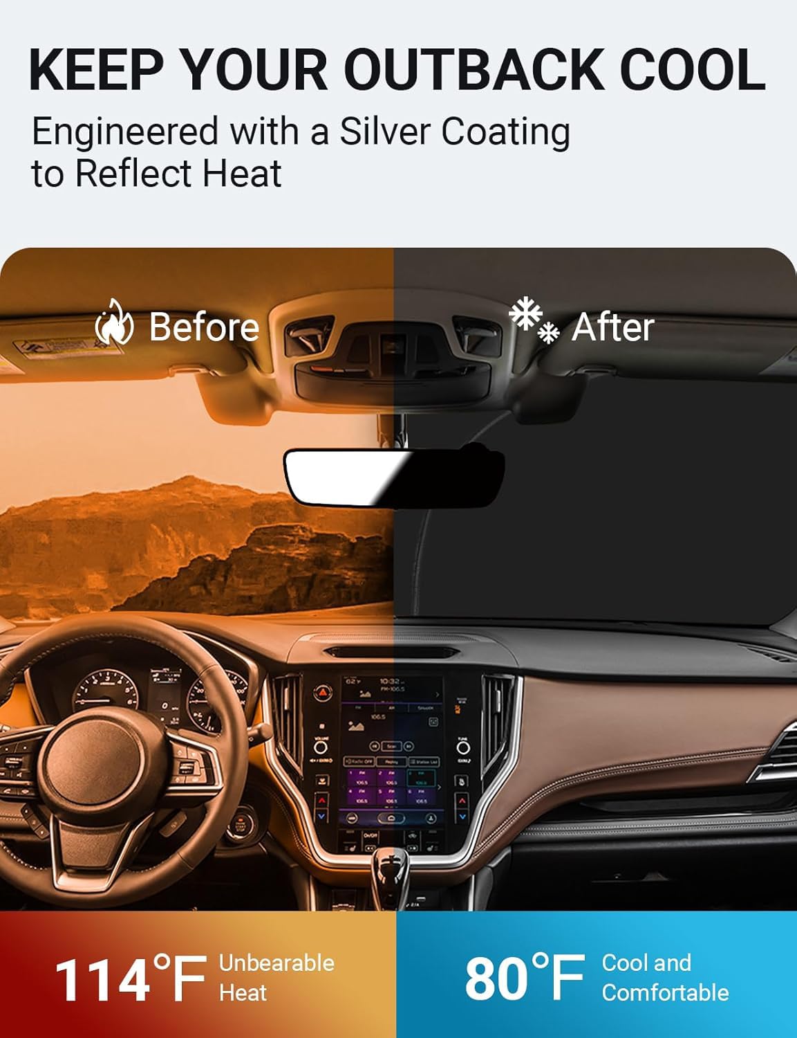 Proadsy Custom Fit Subaru Outback 2020-2024 2025 Windshield Sun Shade 4-Layer Foldable Front Sunshade Protector Sun Visor Blocks