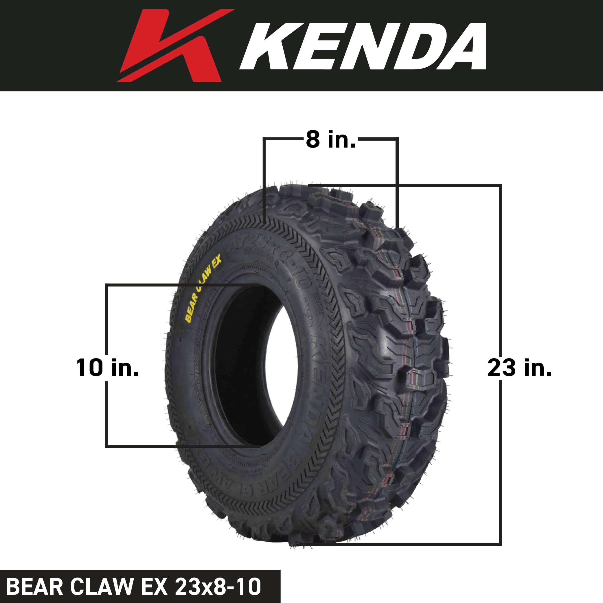 Kenda Bearclaw Ex K573-23X8-10 Front & 24X11-10 Rear Tires For All Terrain (Atv), Utv, And Side By Side (Sxs) Vehicles - 6-Ply -