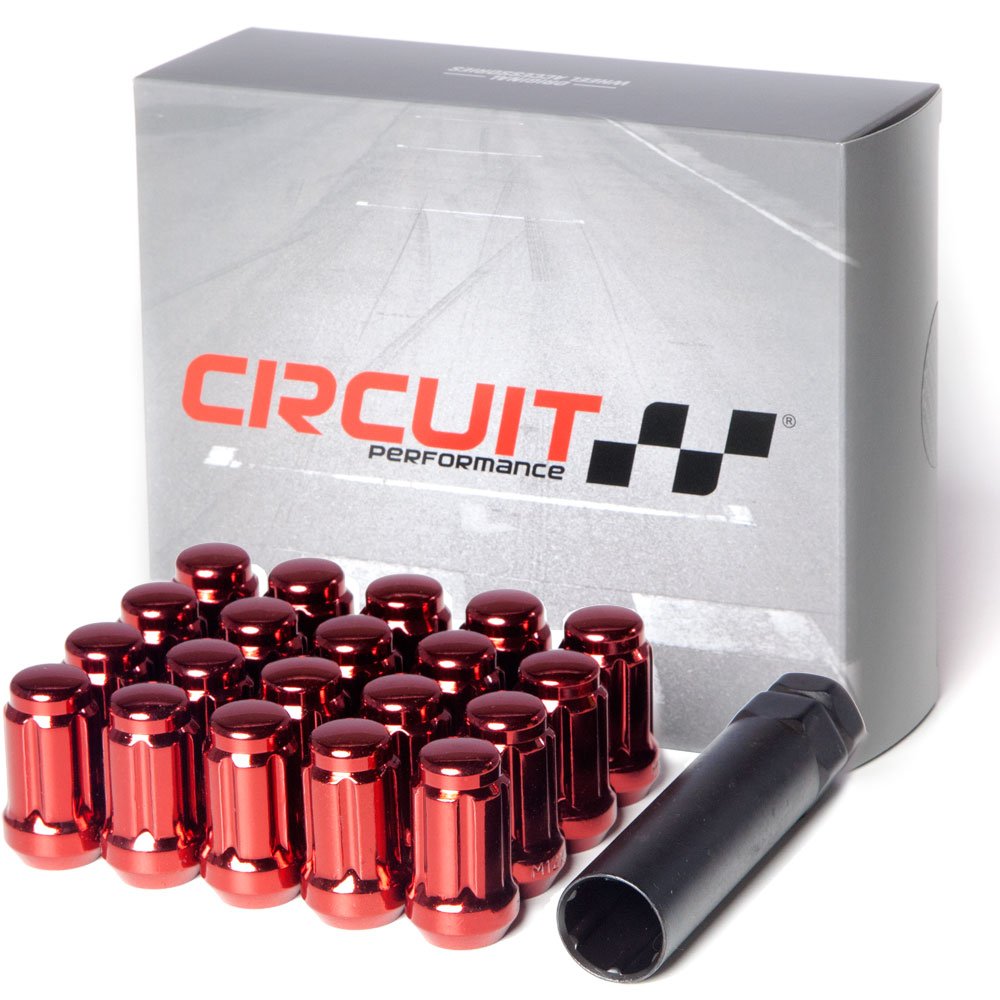Circuit Performance Spline Drive Tuner Acorn Lug Nuts Red 12x1.25 Forged Steel (20pc + Tool)