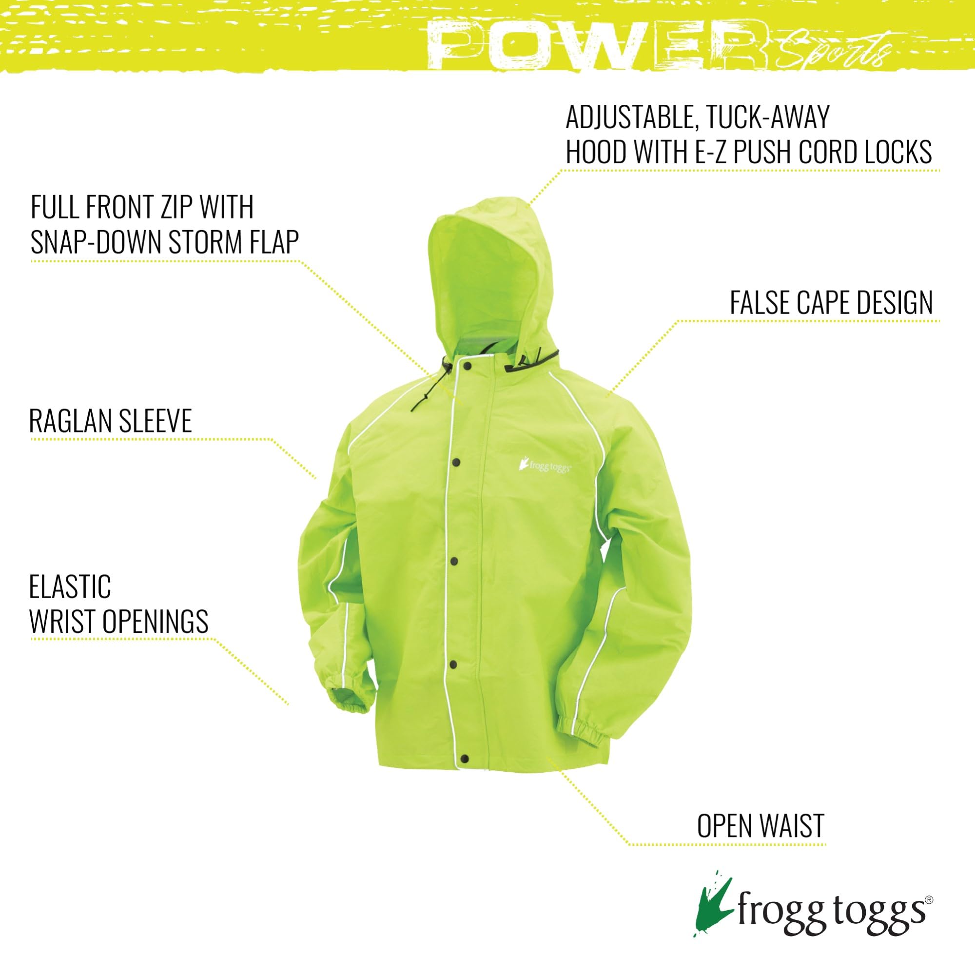 Frogg Toggs Road Toad Reflective Waterproof Rain Jacket, Hivis Green, Medium