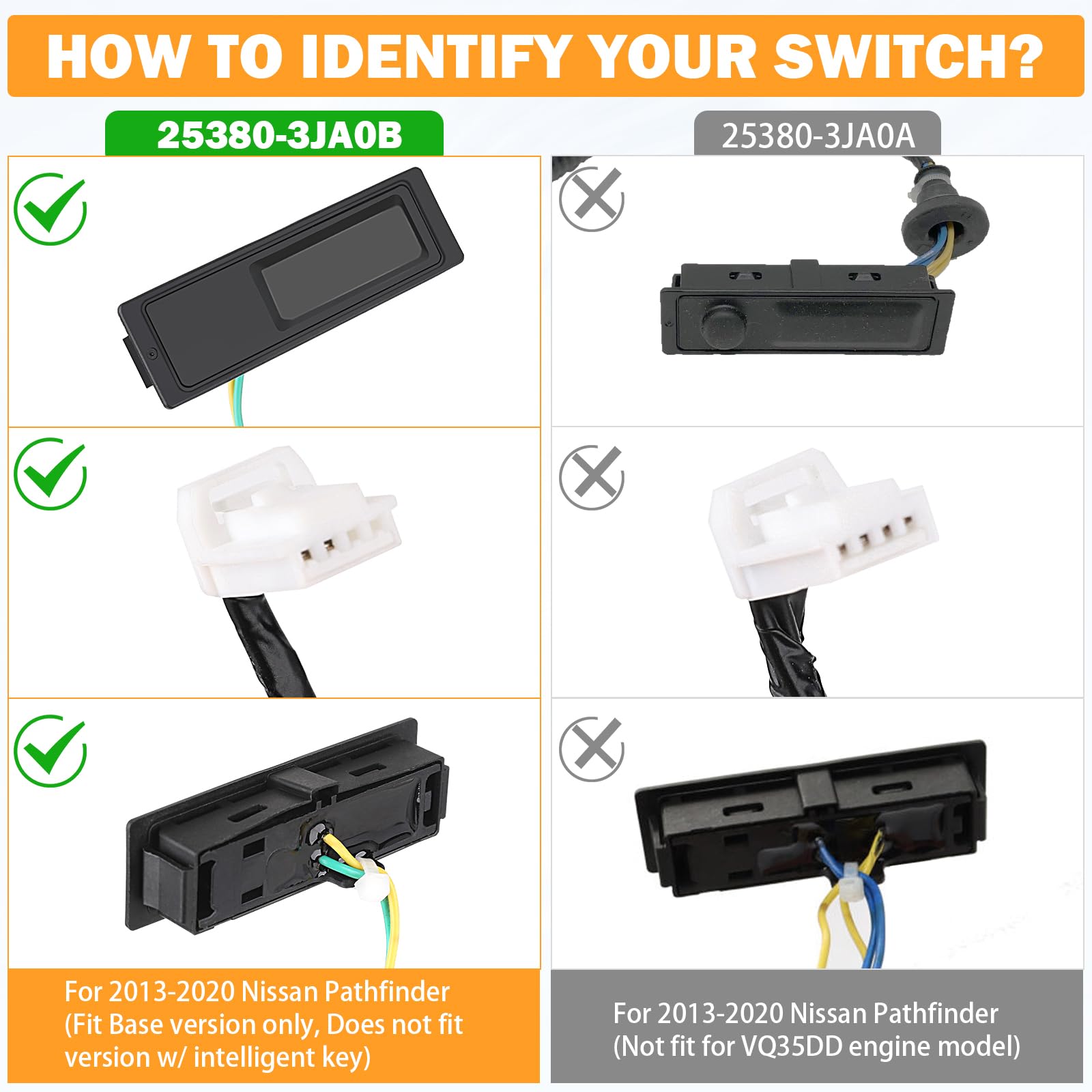 Yinlowa 25380-3JA0B Hatch Button Trunk Latch for Nissan Pathfinder 2013-2020, Black Plastic Release Switch