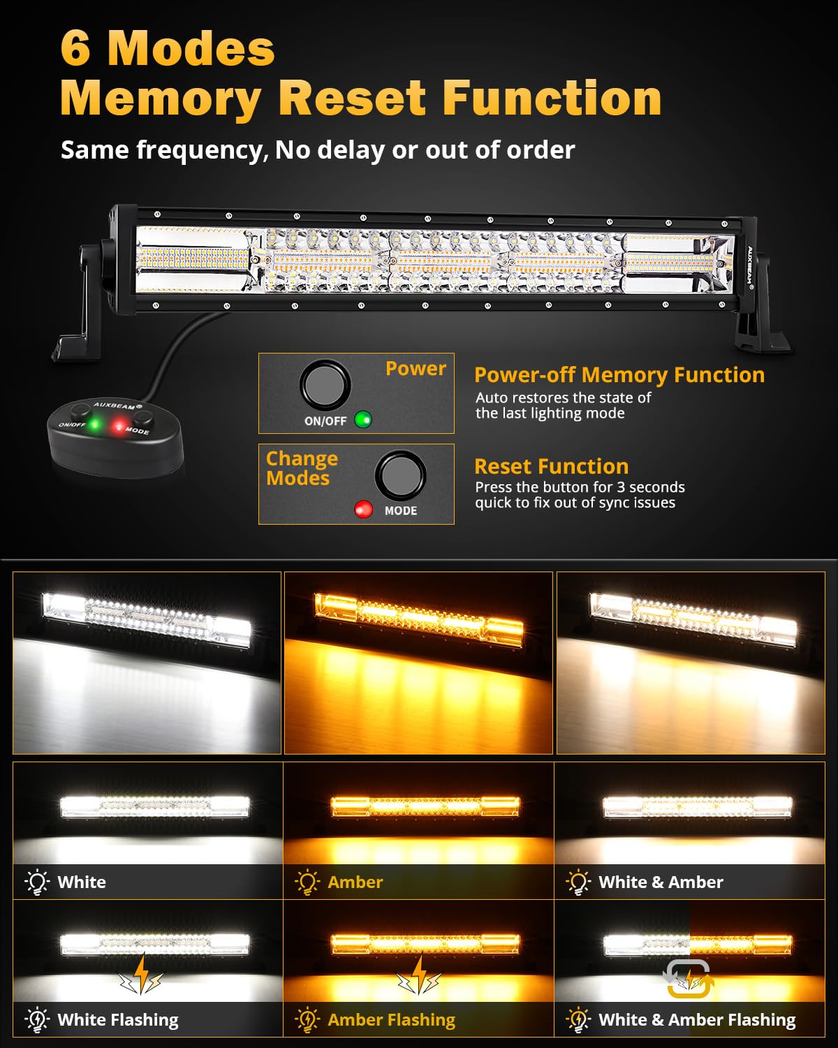 Auxbeam 22" 120W LED Light Bar - Dual Color Amber White Strobe Spot Flood Off-Road Lighting for 4x4 SUV UTV ATV Trucks