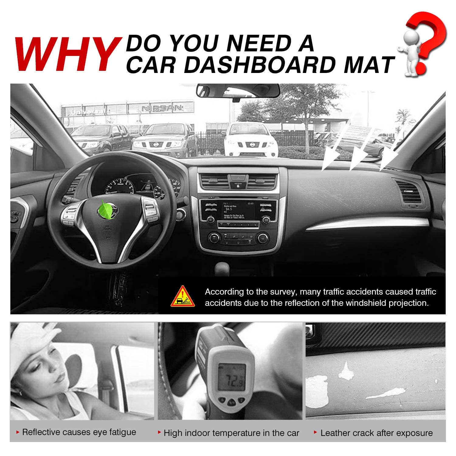 Autorder Dash Cover Mat for 2013-2018 Nissan Altima, Black Flannel UV Protector