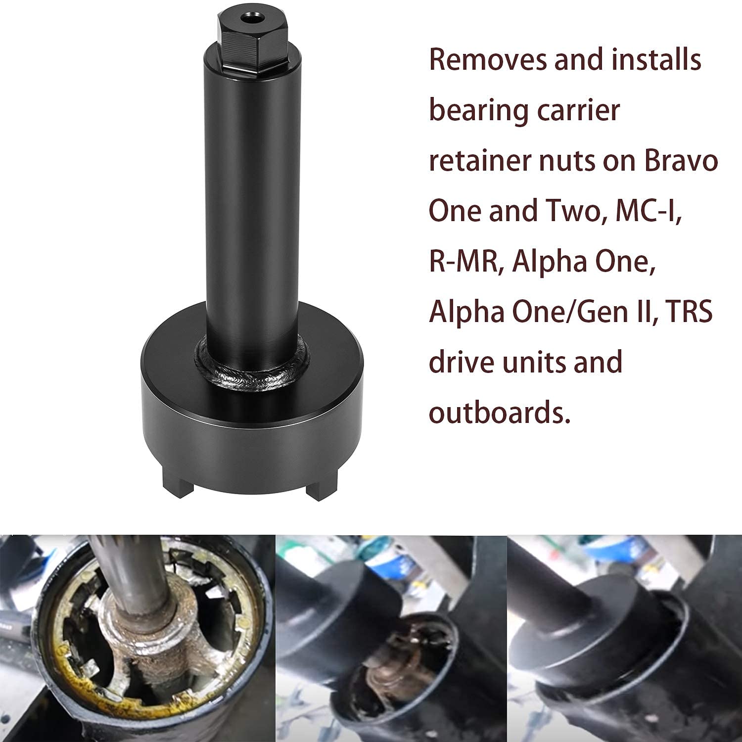 Hihitomorrow Bearing Carrier Retainer Ring Nut Wrench Tool for Mercruiser Alpha II, Bravo I, Alloy Steel, Black, Model 9161069DGBS