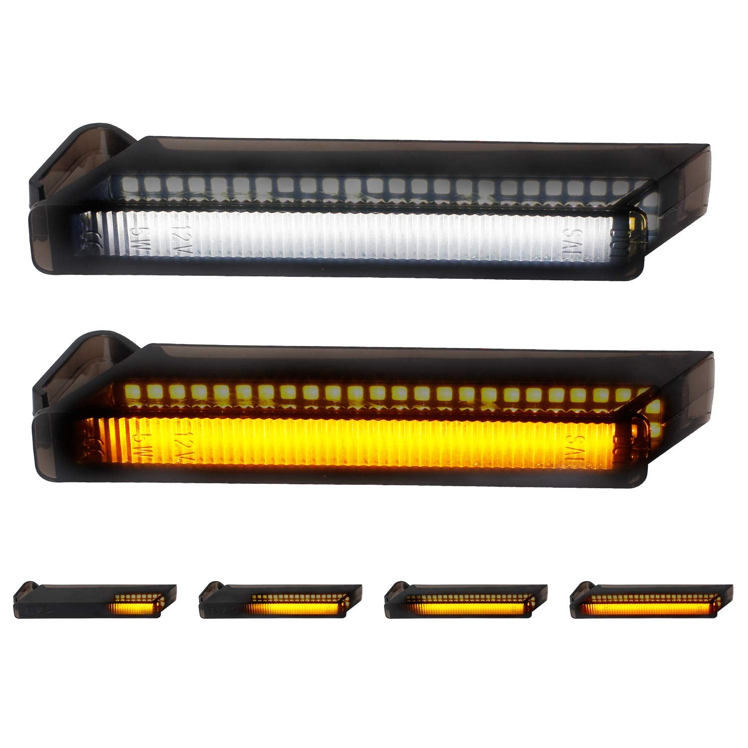 RUXIFEY Sequential Switchback LED Side Mirror Turn Signals - Smoked, Amber & White Compatible with Ford F150, Expedition, Lincoln Mark LT