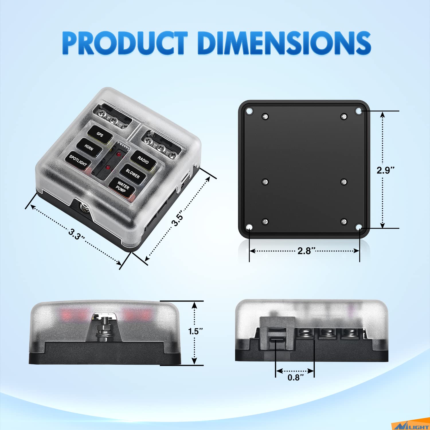 Nilight - 50055F 6 Way Blade Screw Fuse Block 6 Circuits With Negative Bus Fuse Box Holder With Led Indicator Ato/Atc Fuse Panel