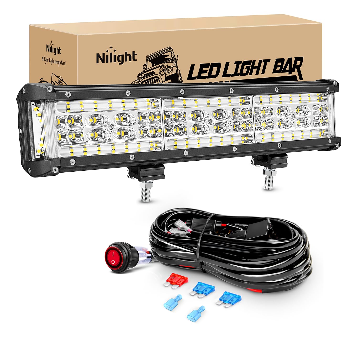 Nilight 13.5Inch Side Shooter Led Light Bar Quadruple Row Spot Flood Combo Lights W/Wiring Kit For Fog Light Driving Light Work