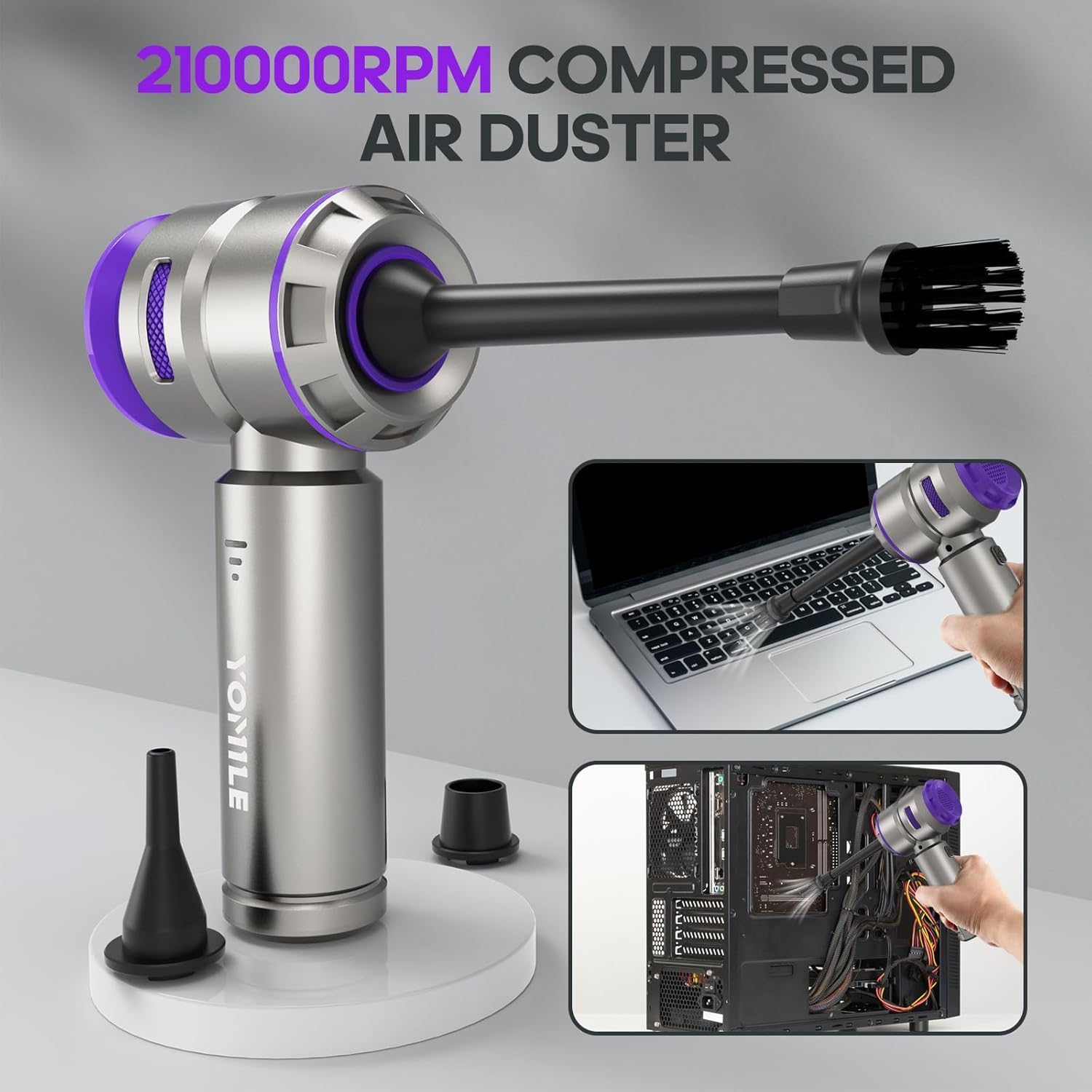 Yomile Electric Air Duster & Car Vacuum AD006 - 2 in 1, 210000RPM, 21000PA, Wireless, Purple, 9000mAh Battery