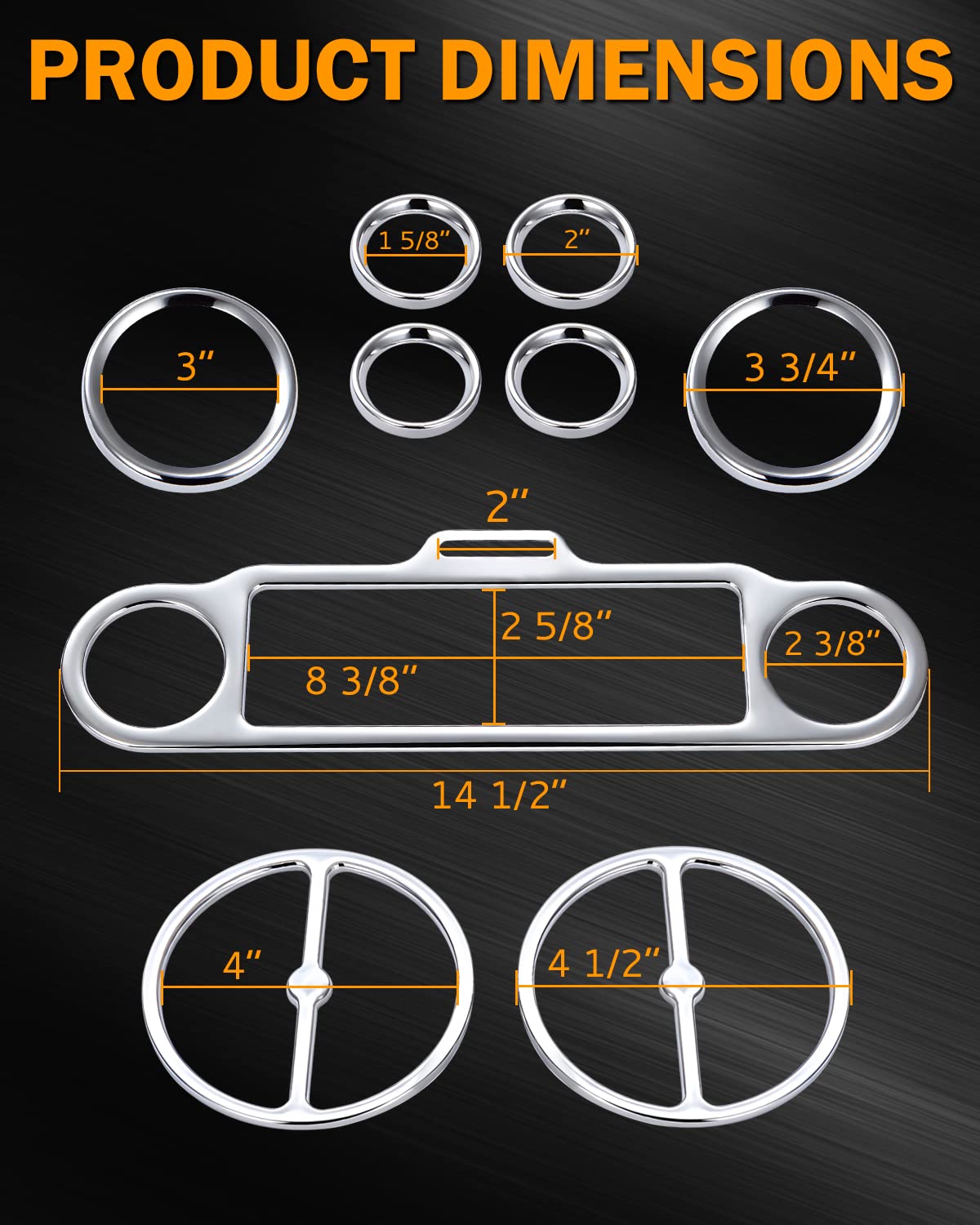 PBYMT 9 Pcs Stereo Accent Speedometer Speaker Trim Circle Covers Compatible with Harley Touring Electra Street Glide Trike Model