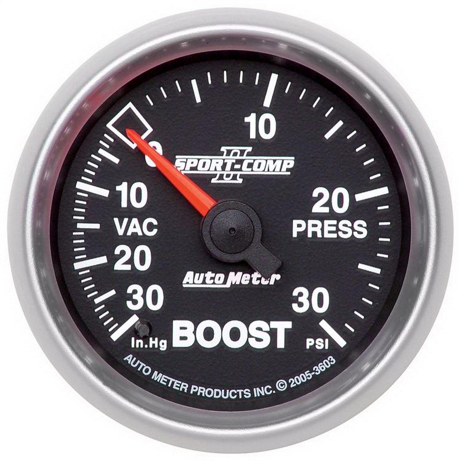 Auto Meter 3603 Sport-Comp II 2-1/16'' 30 in. Hg/30 PSI Mechanical Vacuum/Boost Gauge