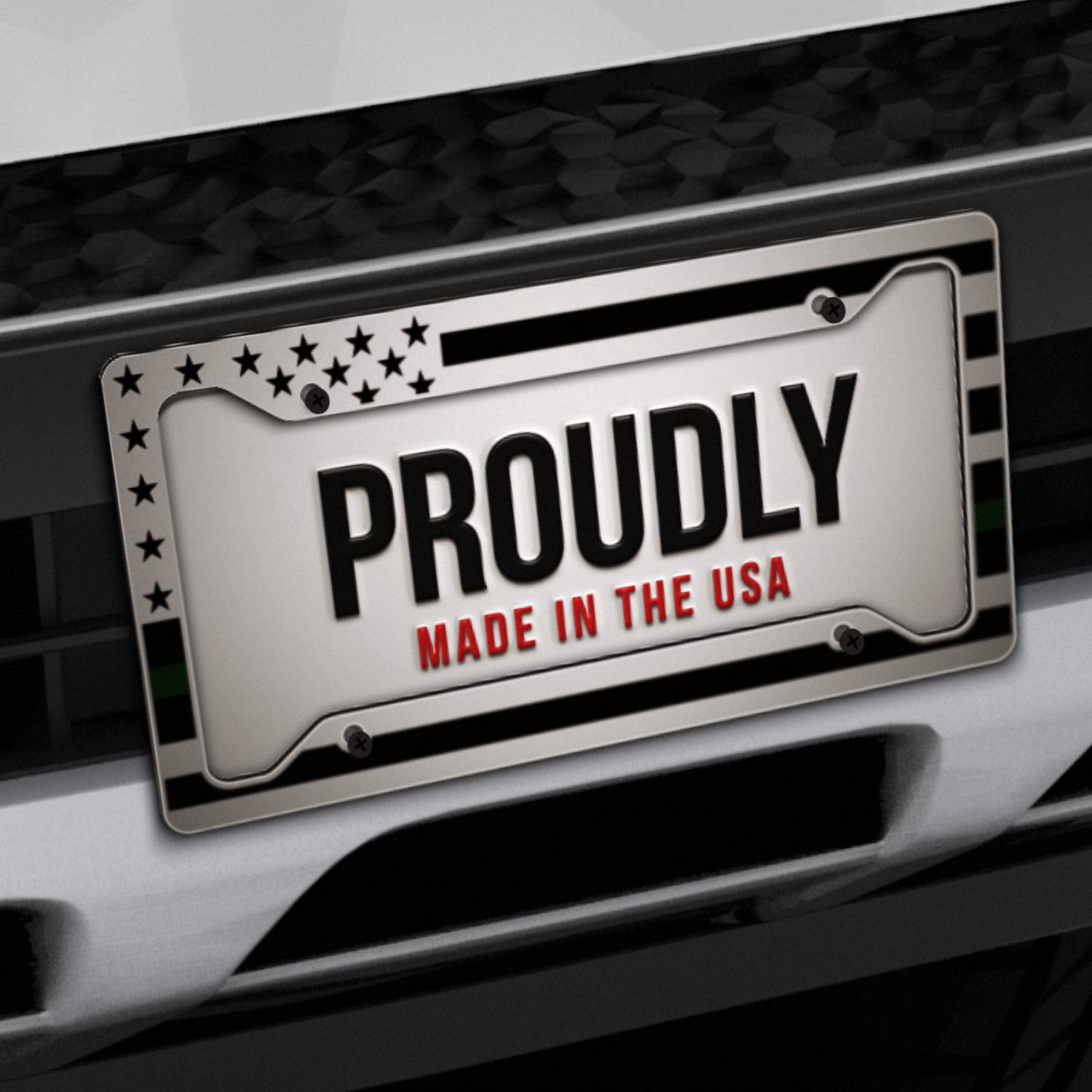 Jass Graphix American Flag License Plate Frame - Thin Green Line- Car Tag Frame -Green On White Military Border Patrol Park Rangers Game Warden