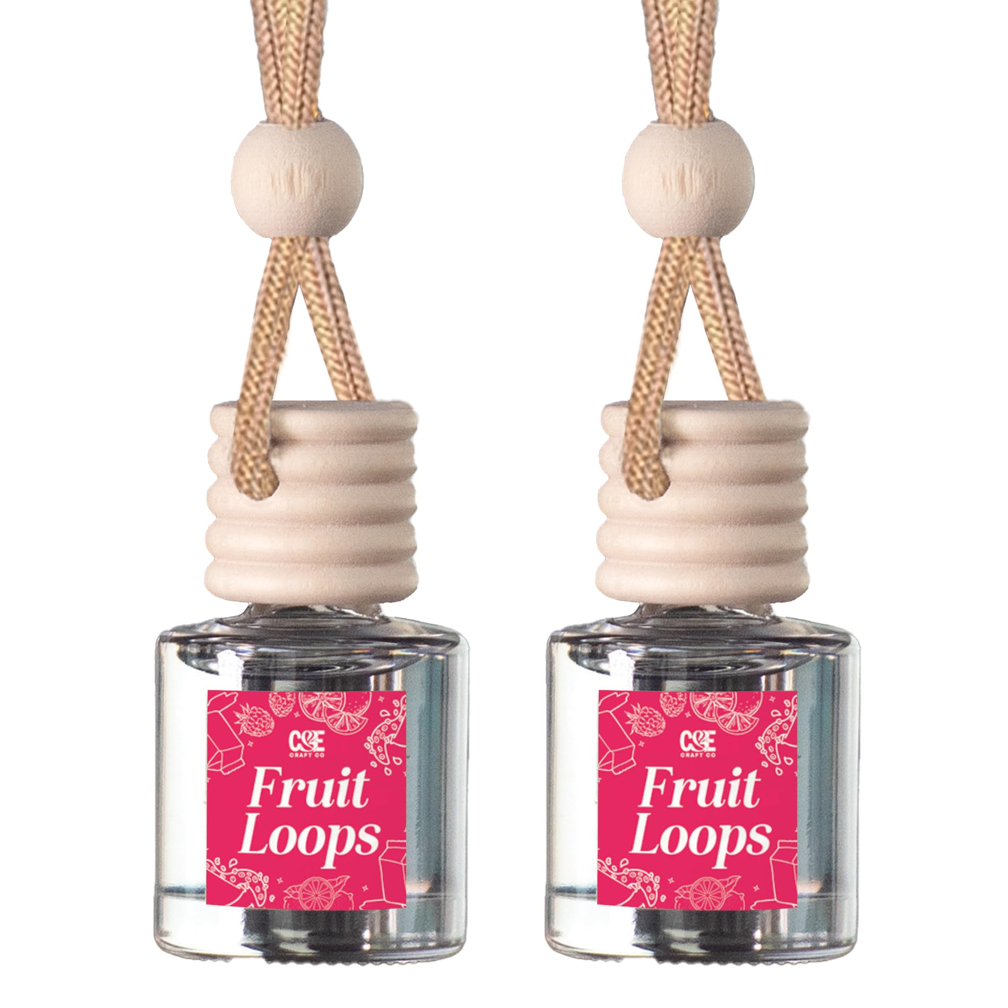 Ce Craft Car Air Freshener Diffuser, Fruit Loops, 2 Pack Air Deodorizer For Essential Oils, Long Lasting Car Diffuser Bottle, Re