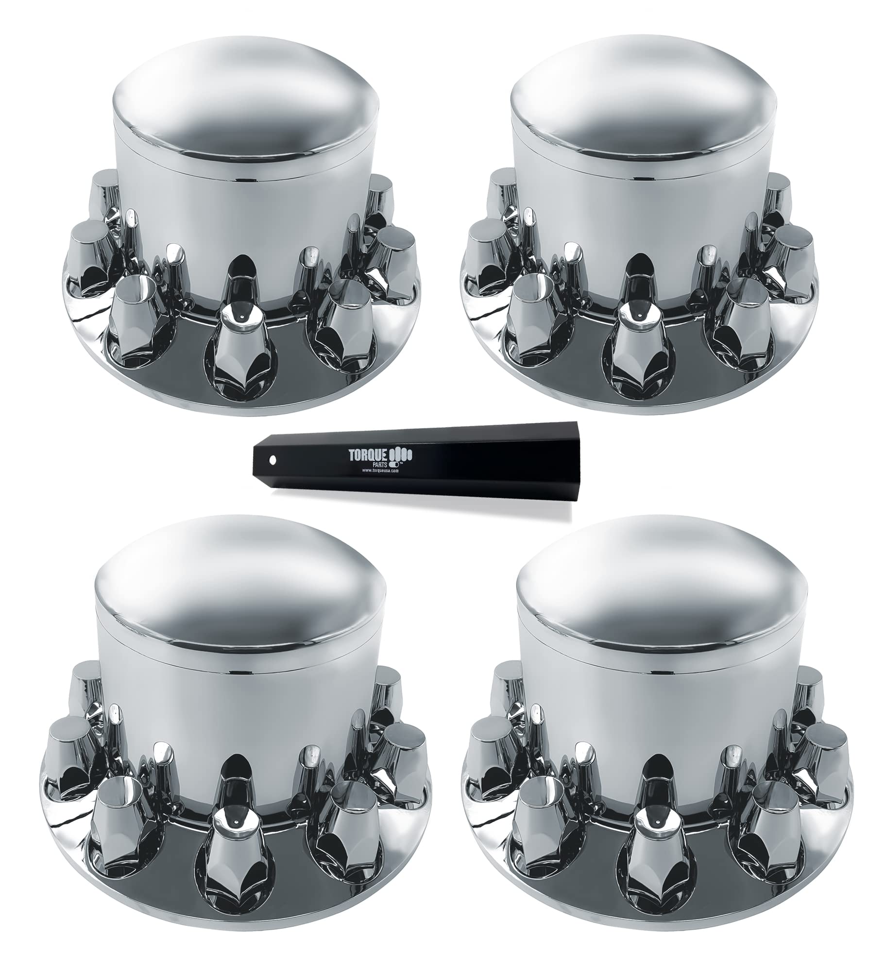 TORQUE 4 Pack of Rear Axle Wheel Cover 33mm Screw-on Lug Nut Cover for Semi Truck (Chrome Plated ABS Plastic) (Universal Fit) (T
