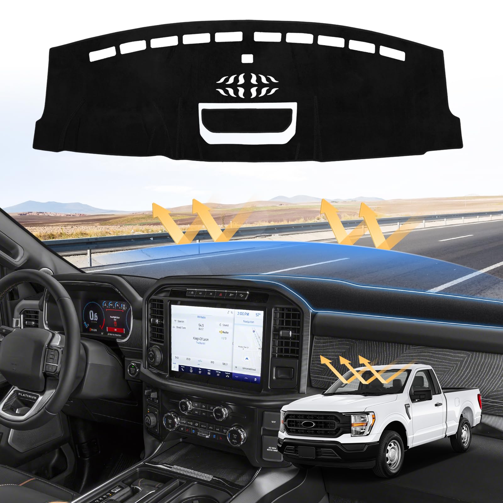 Sunsdrew F150 Dash Cover For 2021 2022 2023 2024 2025 Ford F150 Dashboard Cover Mat For F150 Accessories Suede Dash Mat F150 Sun