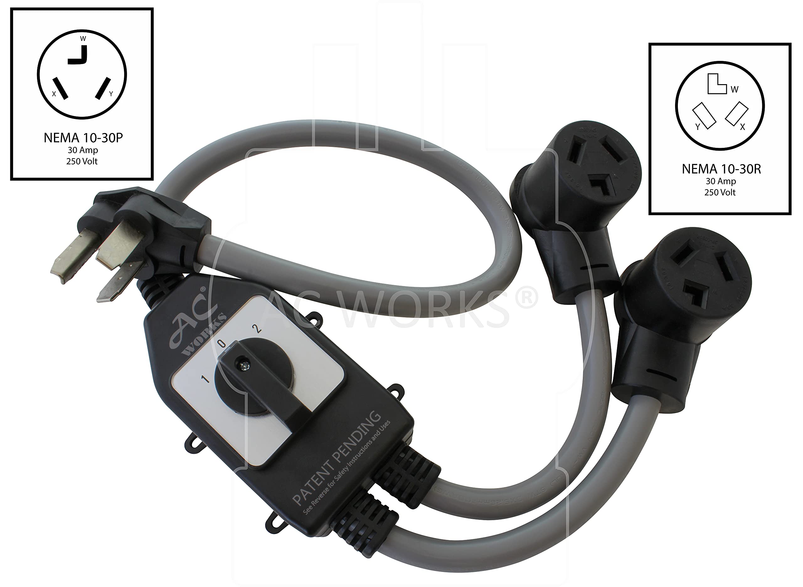 Ac Works Ev Charging Adapter For Tesla Use (Safety Switch Y-Cable-3-Prong Dryer)