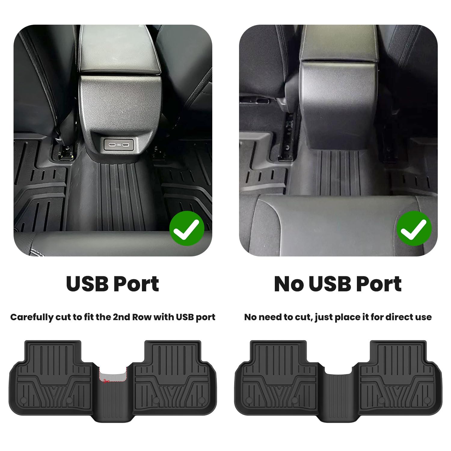 Lasfit Floor Mats For Honda Civic 2022-2025 (Fits Rear Seats With Or Without Usb Ports) | For Acura Integra 2023-2025, All Weath