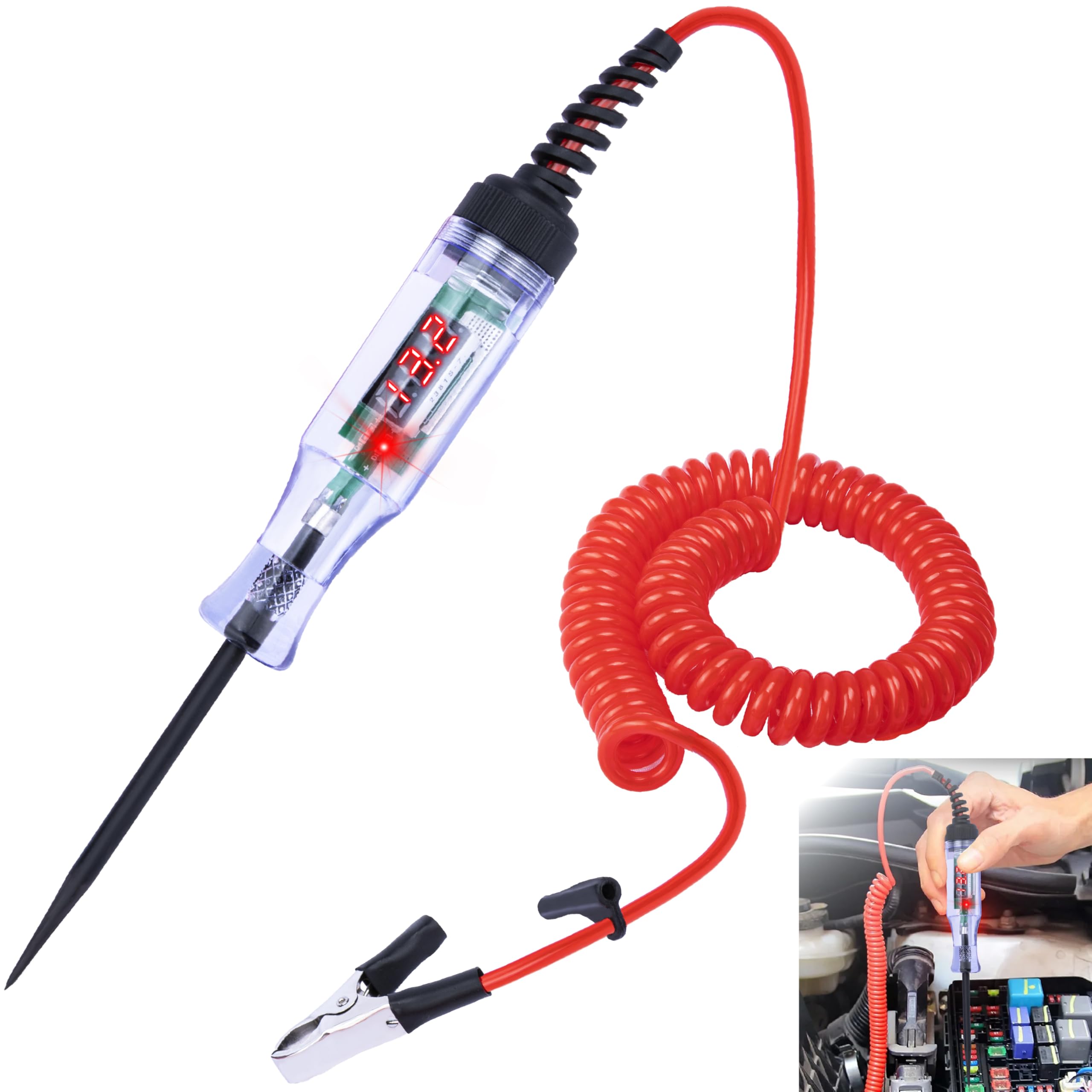 Test Light Automotive, 5-90V DC Test Light with Voltmeter, Bidirectional Car Fuse Tester with Voltage Display, Digital LED Circu