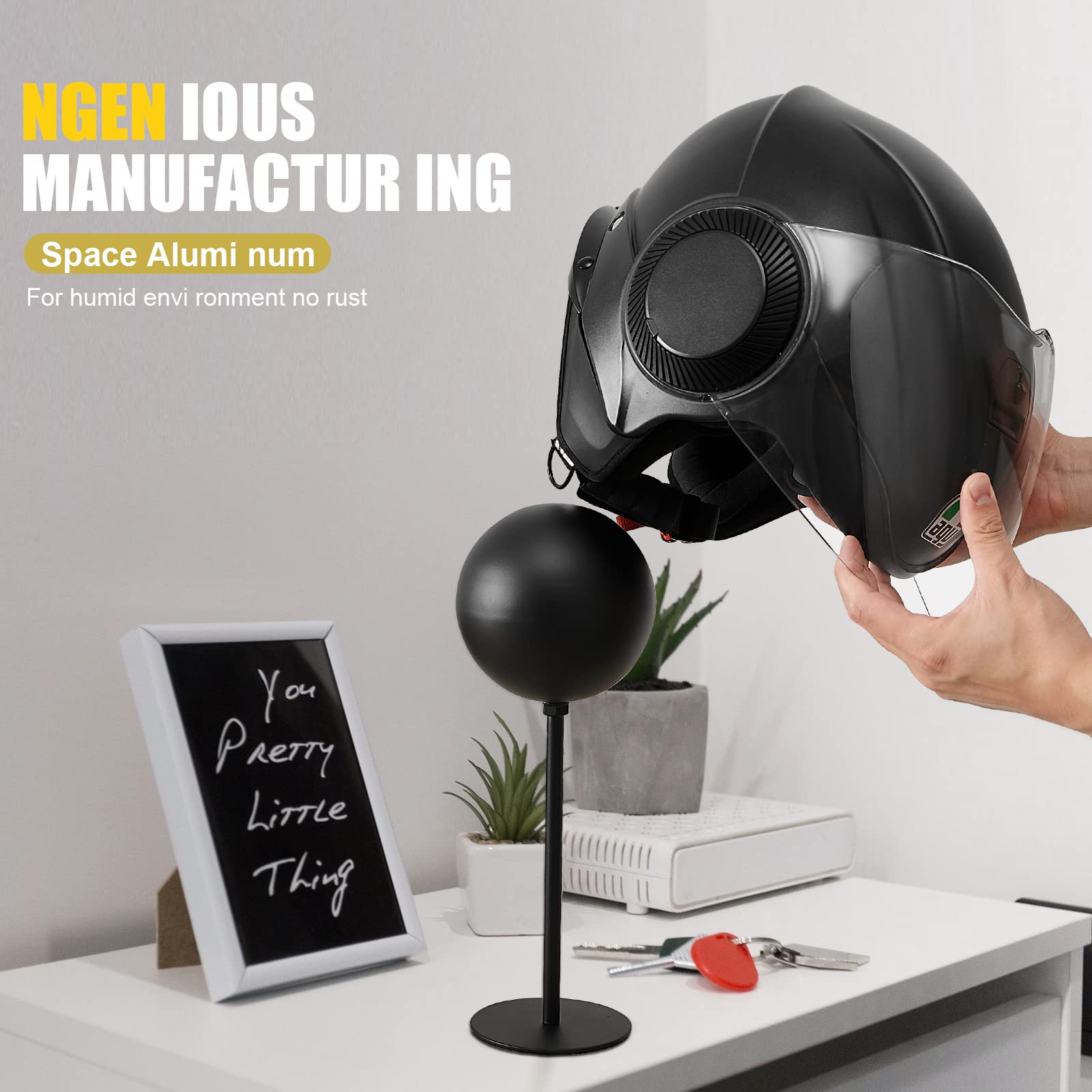Joom Helmet Stand Metal, Rotation Metal Stand Desktop Hanger Rack Helmet Stand Display For Motocycle Helmet, Caps,Hat, And Rugby