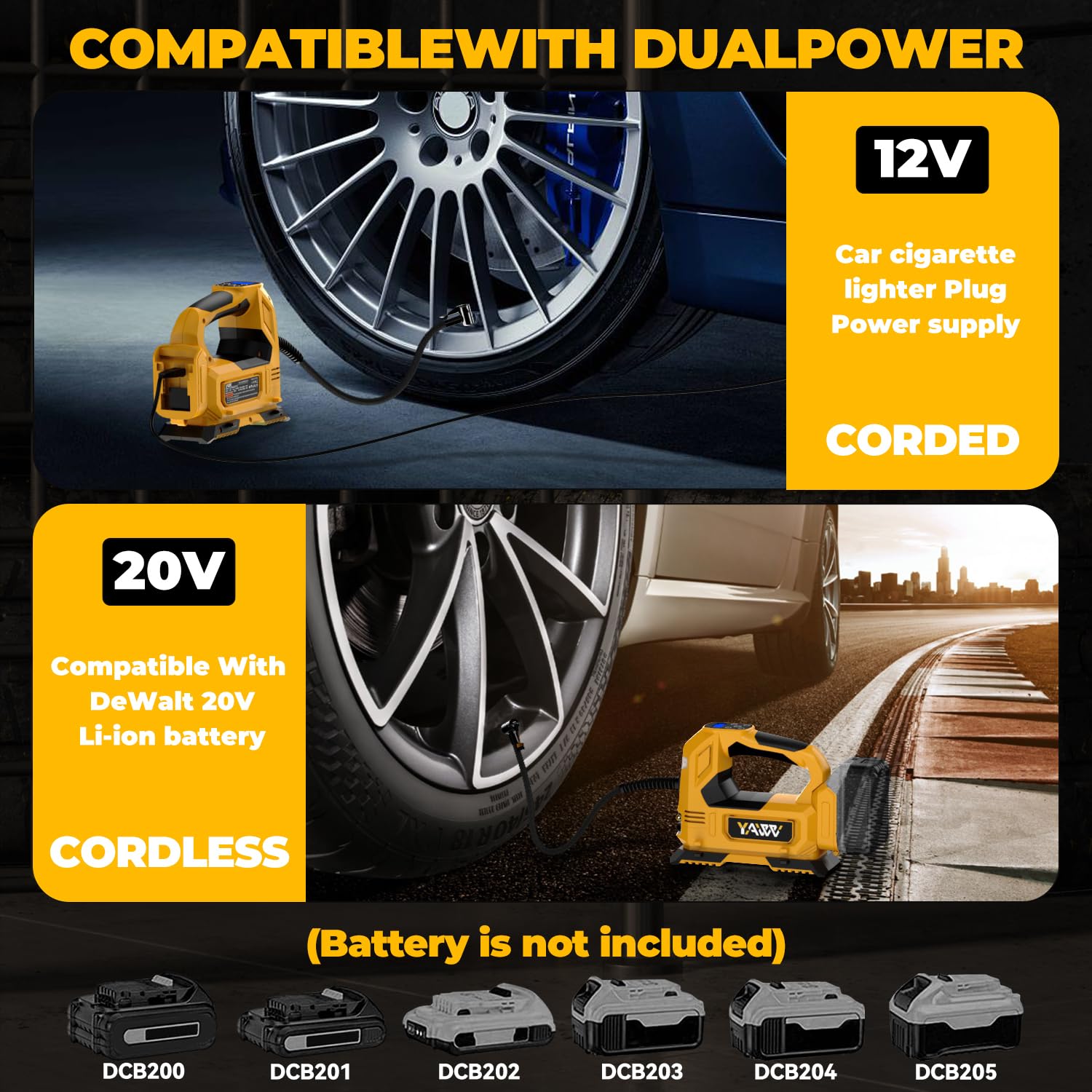 Cordless Tire Inflator Air Compressor For Dewalt 20V Max Battery, 160Psi Portable Led Light Handheld Air Pump With Digital Press