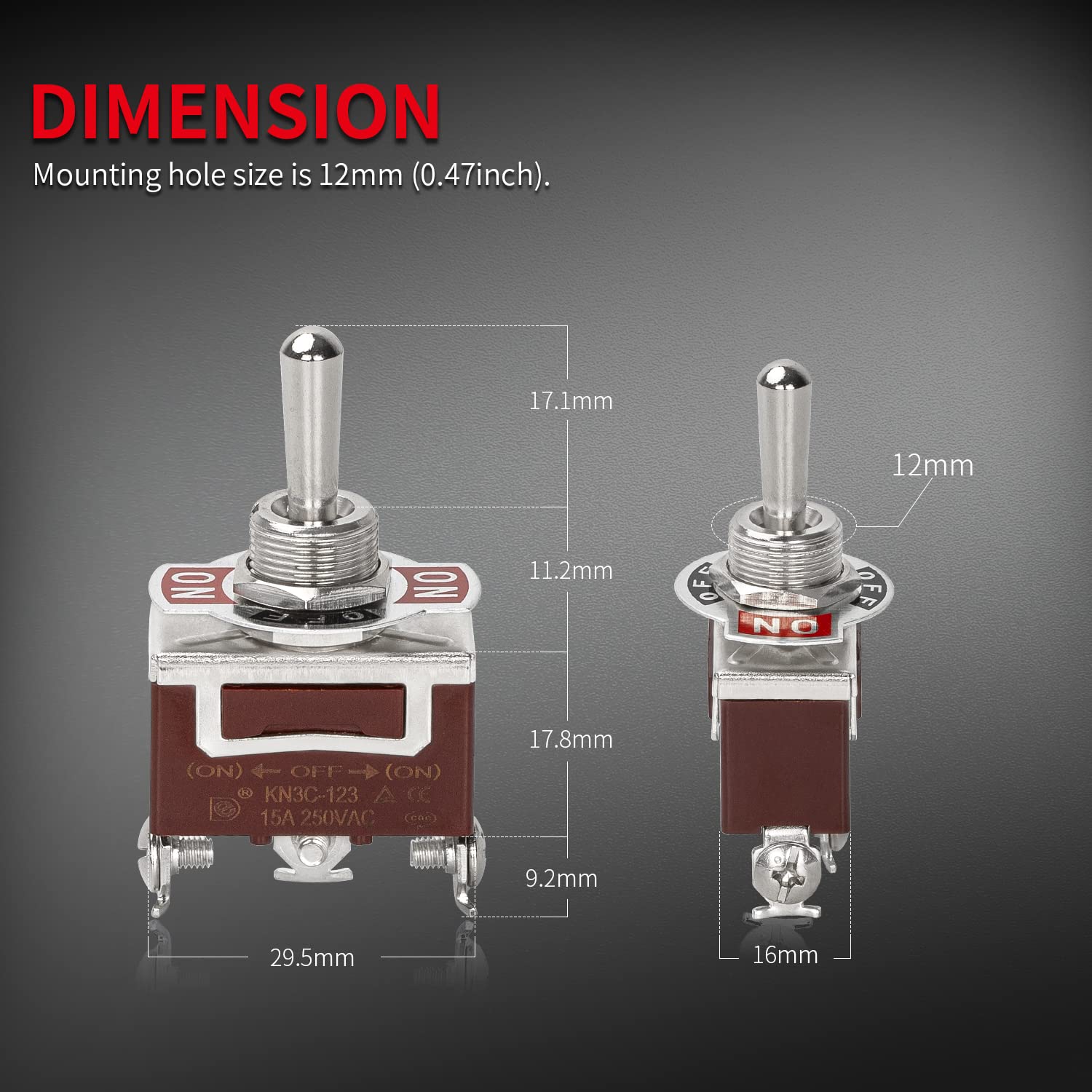Daiertek Waterproof Momentary Toggle Switch 12V Dc 20A Heavy Duty Marine Spdt Switch Rocker 3 Way (On)-Off-(On) 250V Ac 15A With